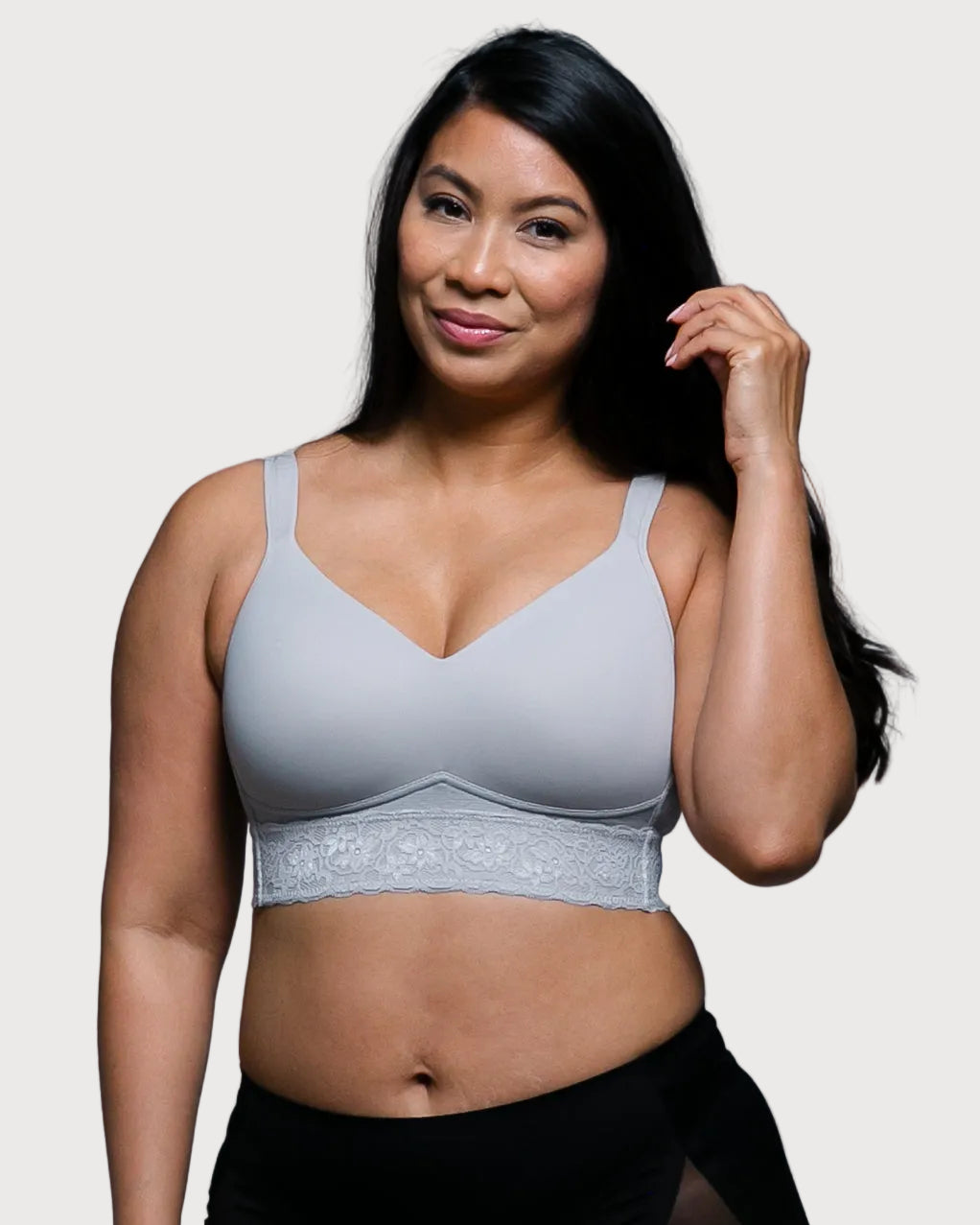 Grey Molded Cup Bra With Lace Trim by Rhonda Shear — alternate view, wire-free molded cup bra