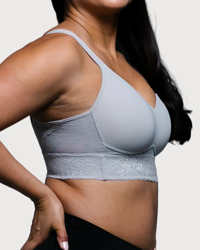 Grey Molded Cup Bra With Lace Trim by Rhonda Shear — alternate view, wire-free molded cup bra