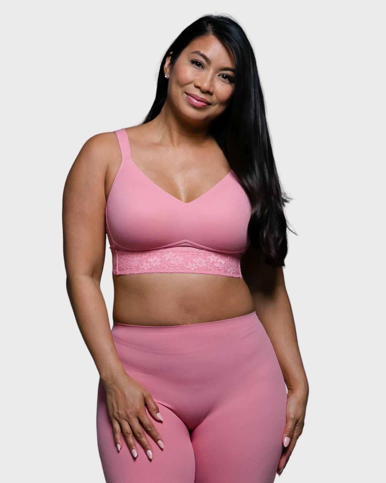 Mauveglow Molded Cup Bra With Lace Trim by Rhonda Shear — alternate view, wire-free molded cup bra