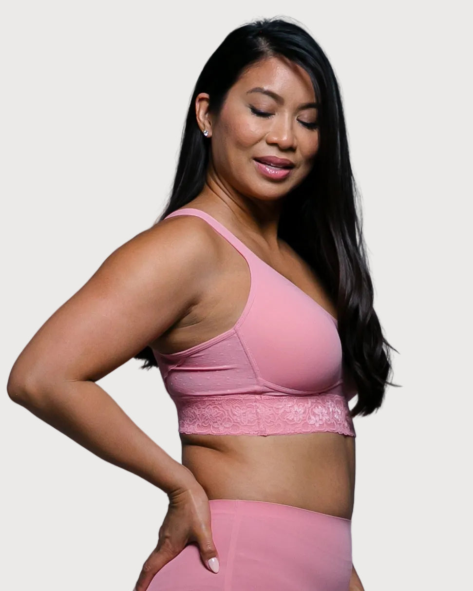 Mauveglow Molded Cup Bra With Lace Trim by Rhonda Shear — alternate view, wire-free molded cup bra