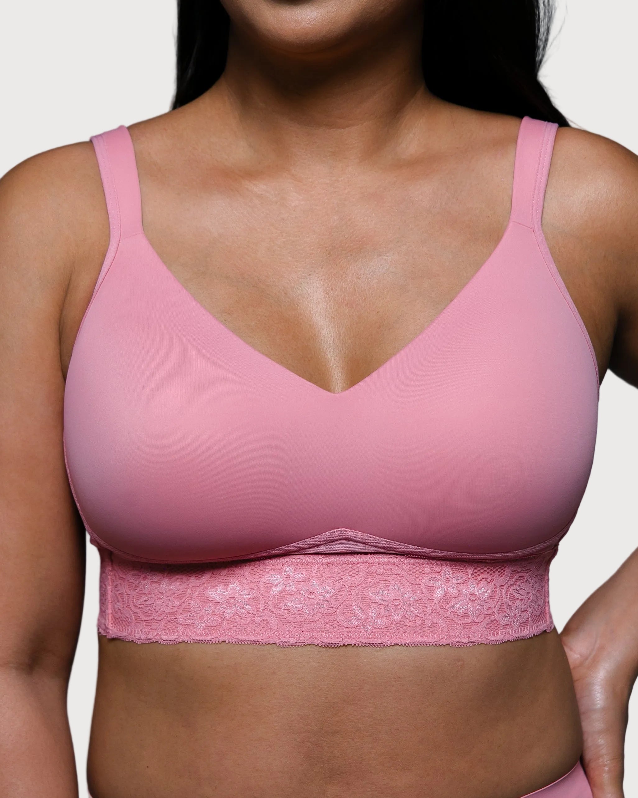 Mauveglow Molded Cup Bra With Lace Trim by Rhonda Shear — alternate view, wire-free molded cup bra