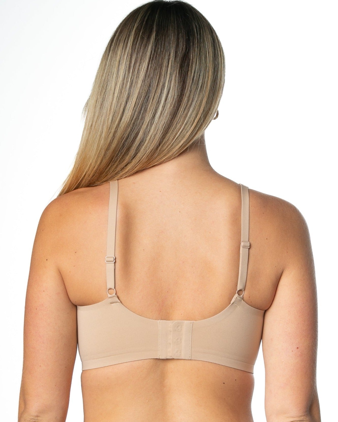 Beige Gel Bra with Back Closure by Rhonda Shear — back view, gel support bra