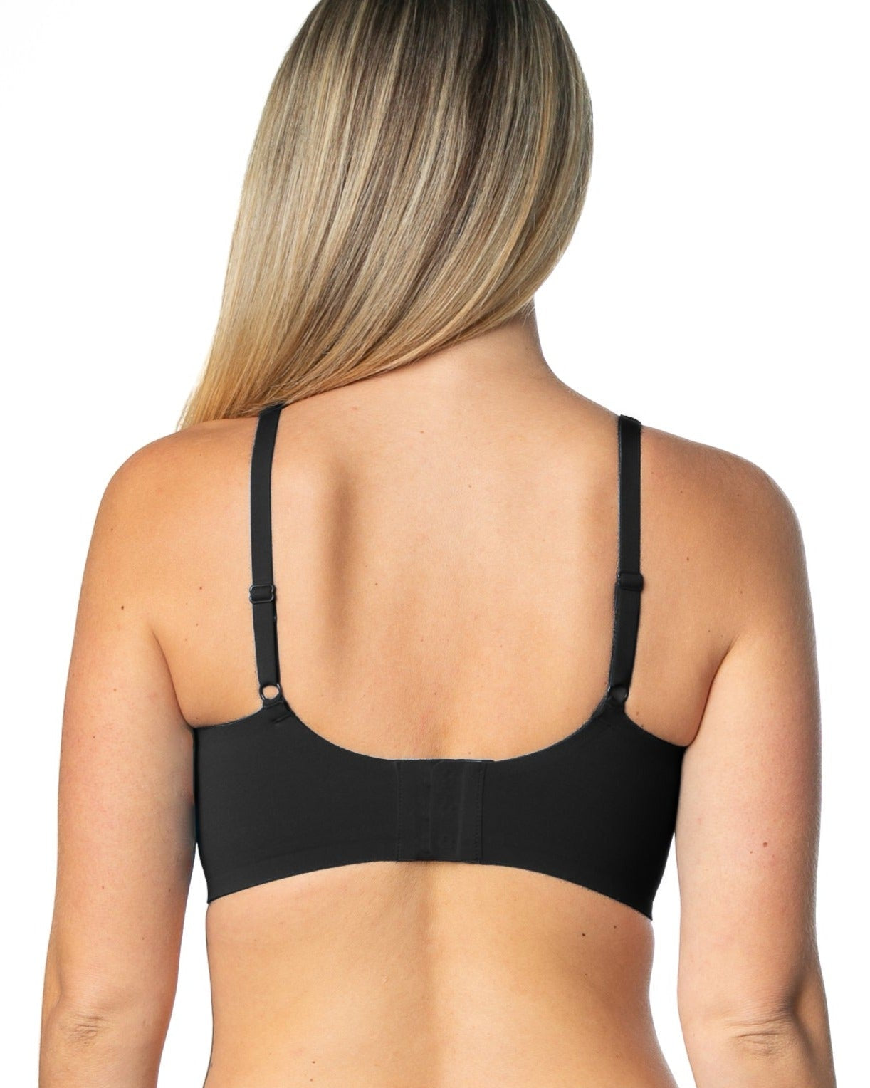 Black Gel Bra with Back Closure by Rhonda Shear — back view, gel support bra