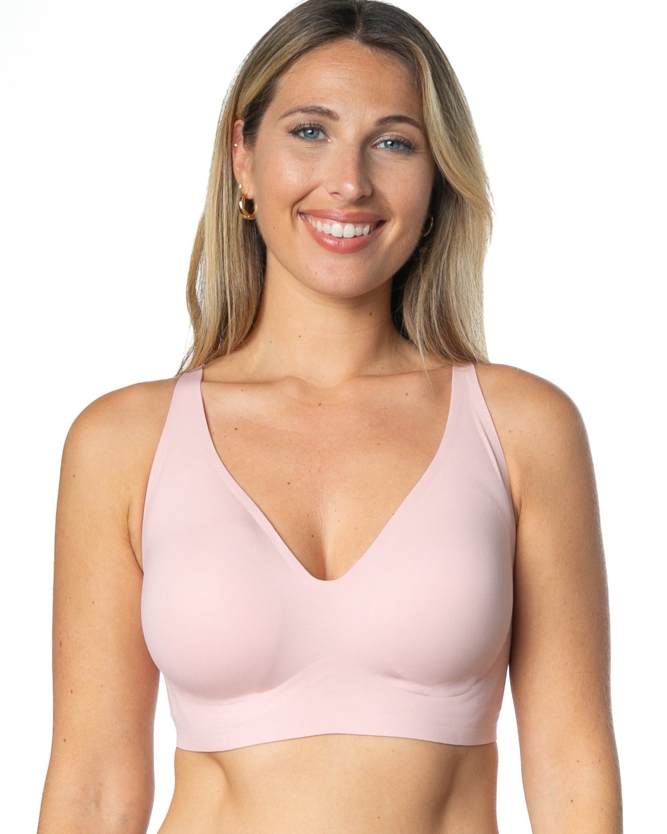 Pink Gel Bra with Back Closure by Rhonda Shear — front view, gel support bra