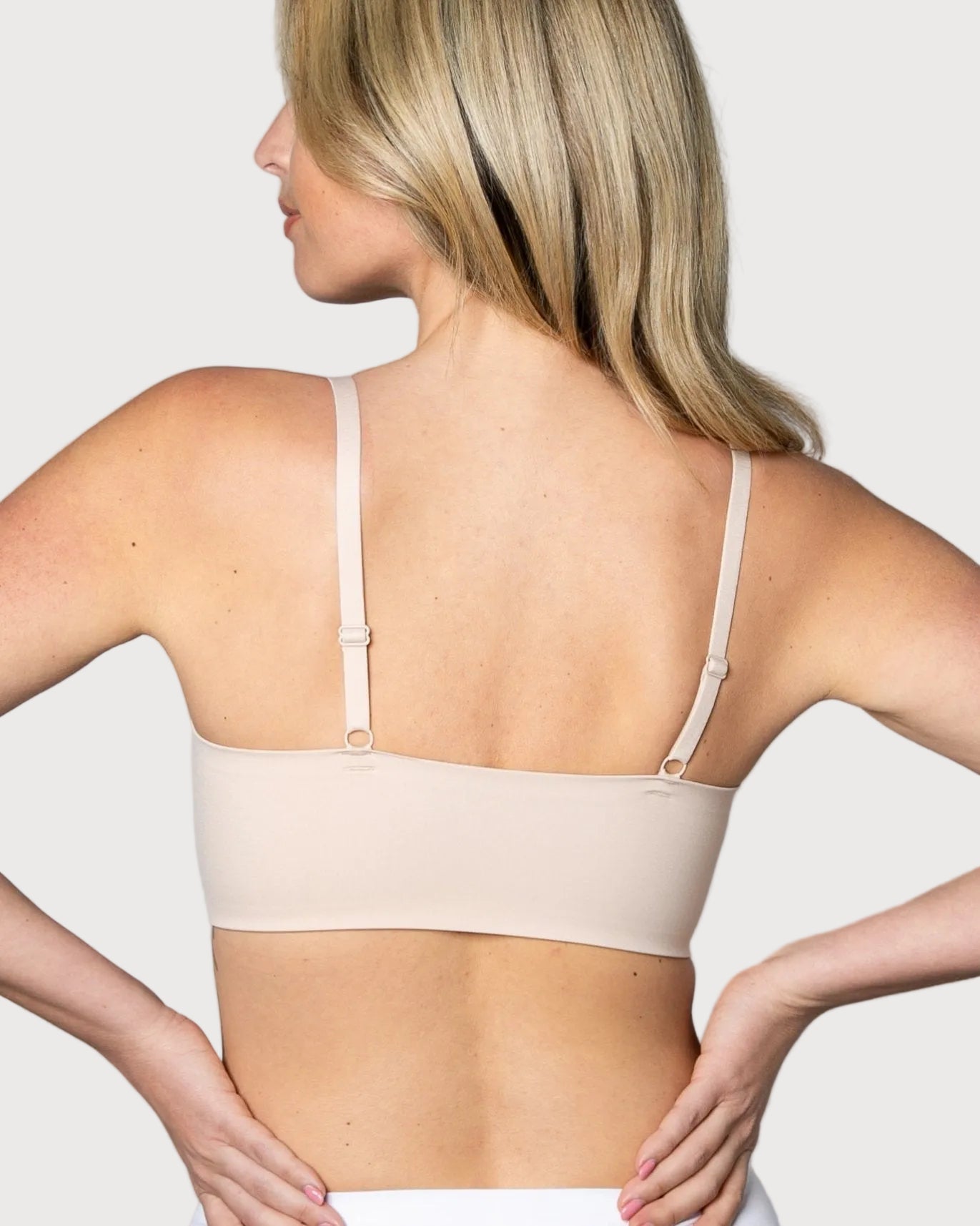 Beige Gel Bra: No Back Closure by Rhonda Shear — alternate view, gel support bra with removable pads