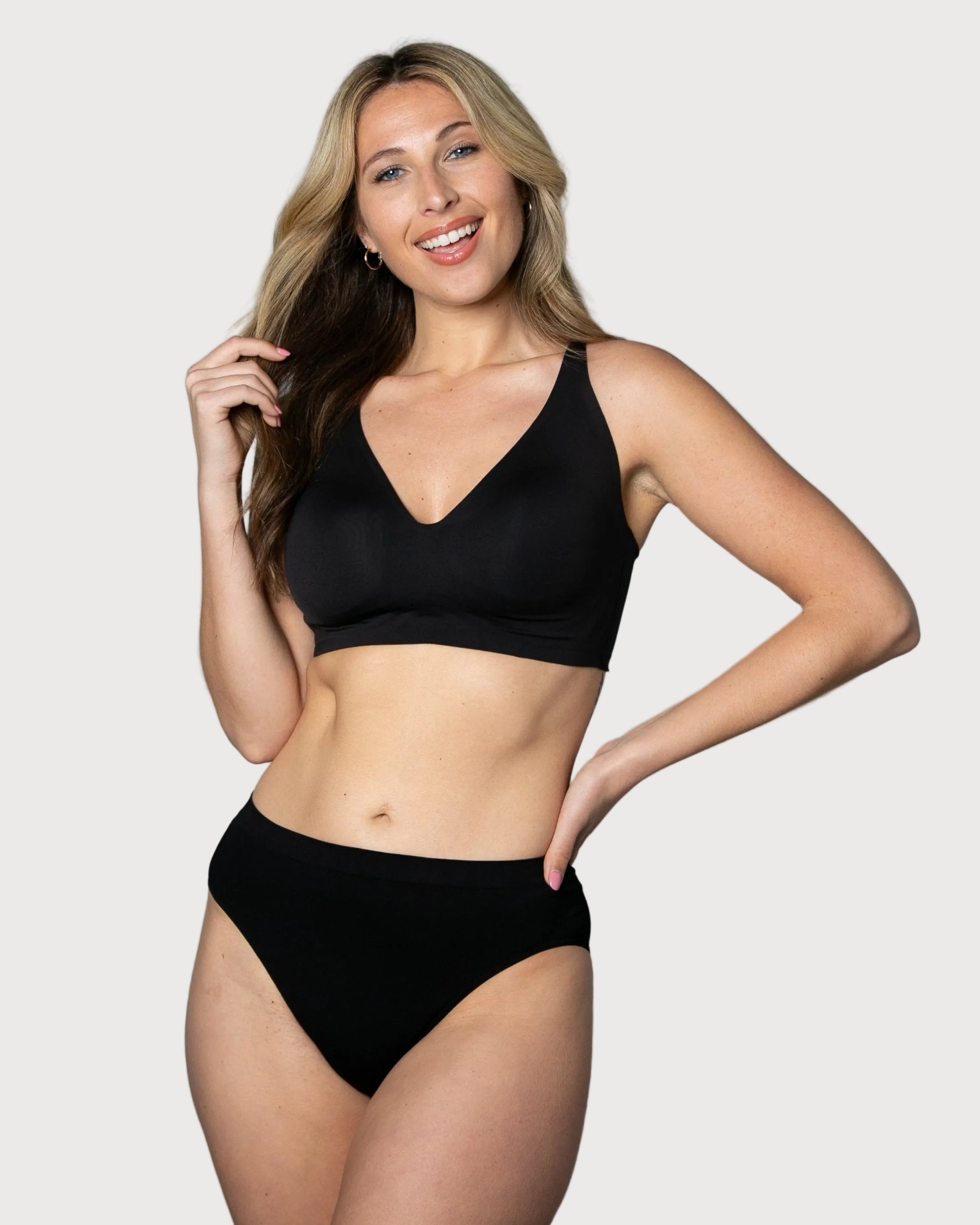 Black Gel Bra: No Back Closure by Rhonda Shear — alternate view, gel support bra with removable pads