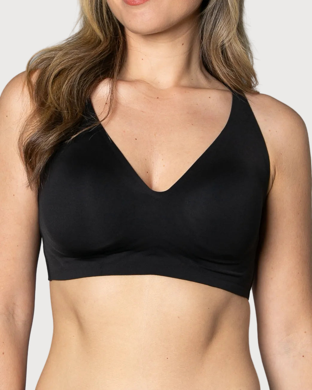 Black Gel Bra: No Back Closure by Rhonda Shear — alternate view, gel support bra with removable pads