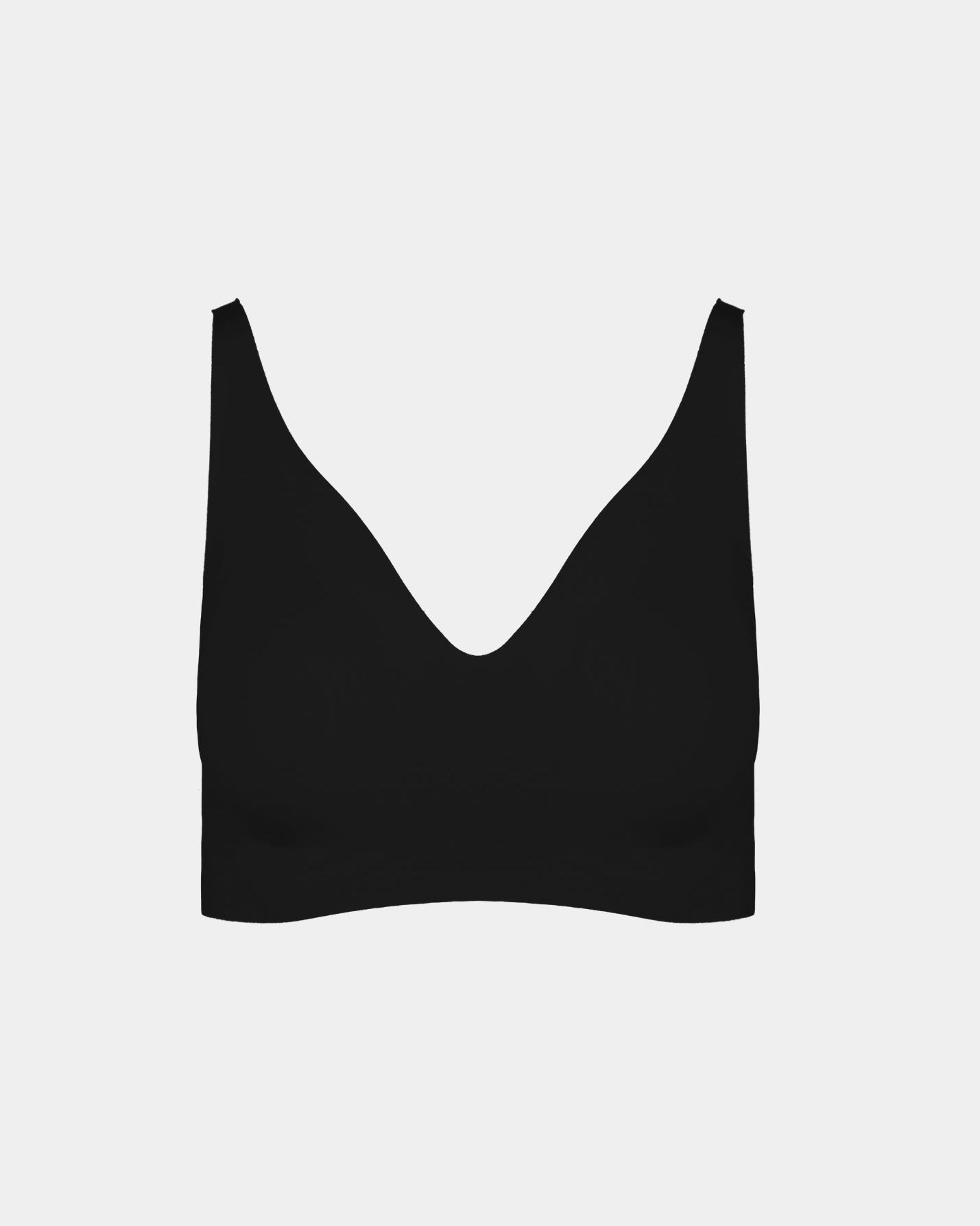 Black Gel Bra: No Back Closure by Rhonda Shear — flat lay, gel support bra with removable pads