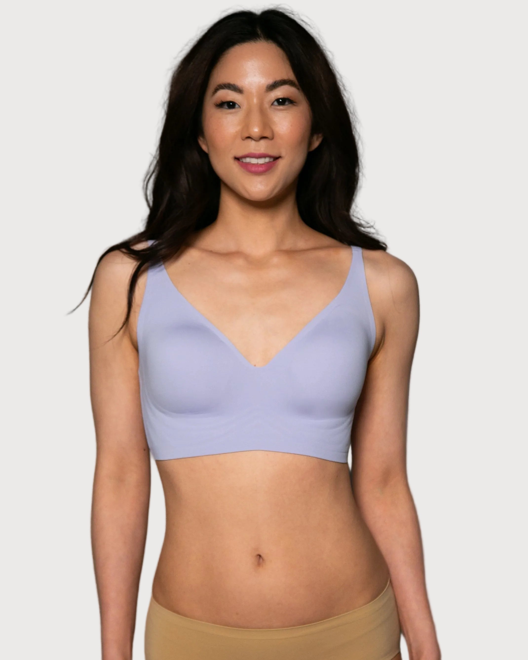 Lavender Gel Bra: No Back Closure by Rhonda Shear — alternate view, gel support bra with removable pads