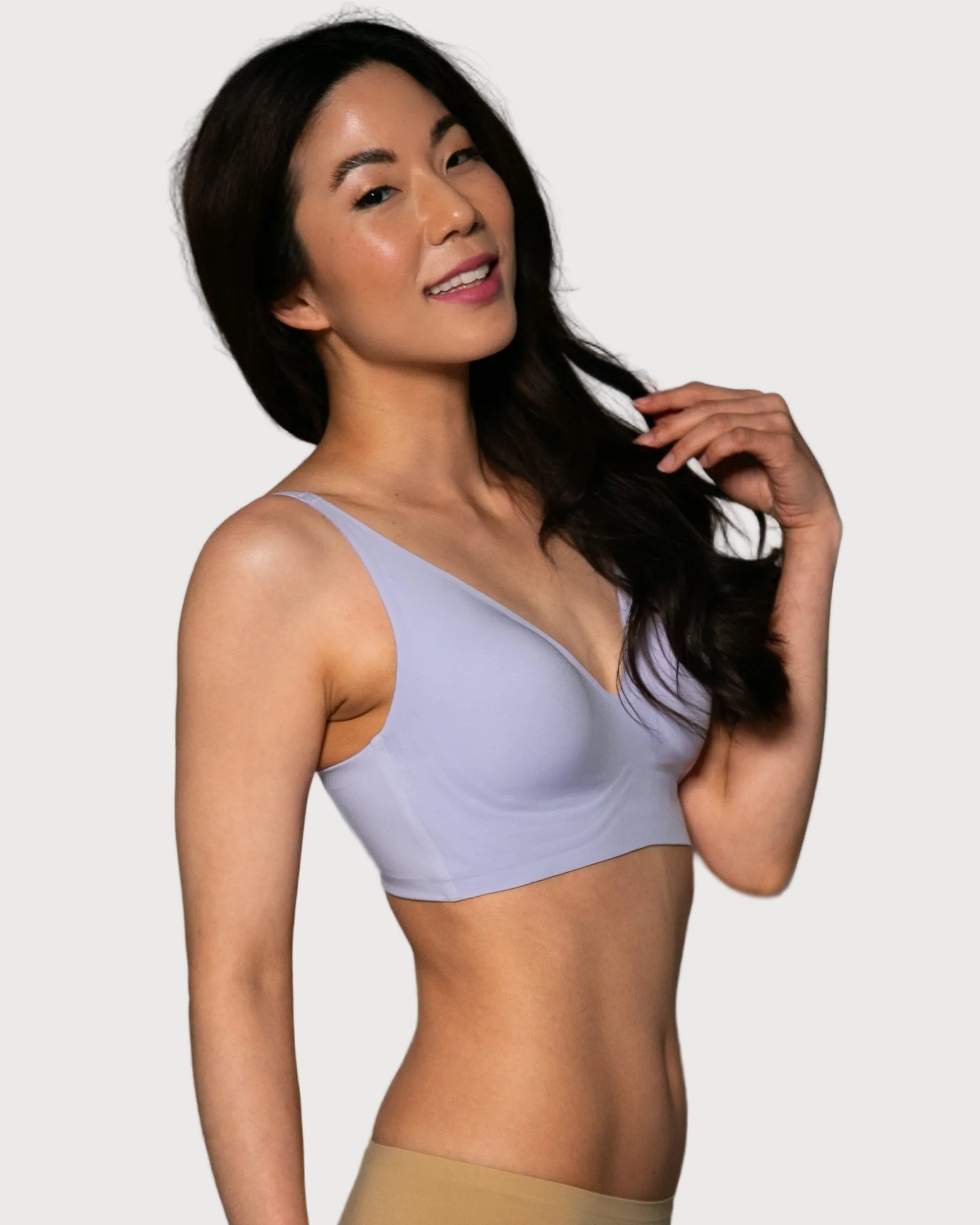 Lavender Gel Bra: No Back Closure by Rhonda Shear — alternate view, gel support bra with removable pads