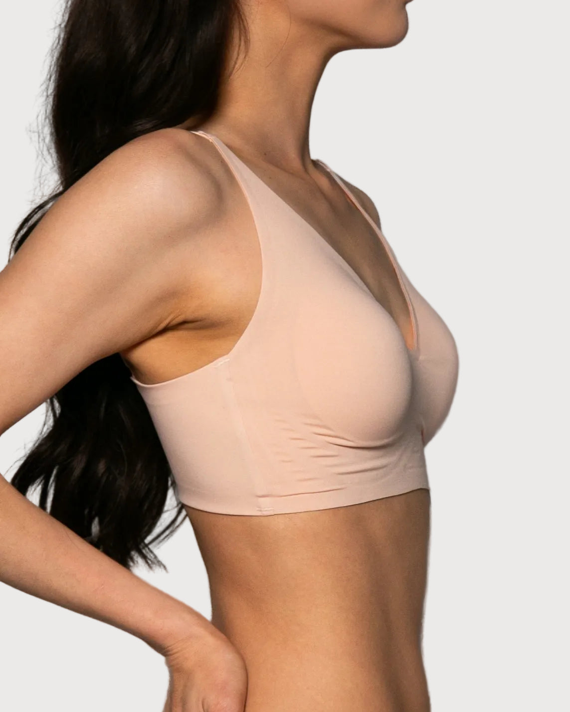 Pink Beige Gel Bra: No Back Closure by Rhonda Shear — alternate view, gel support bra with removable pads