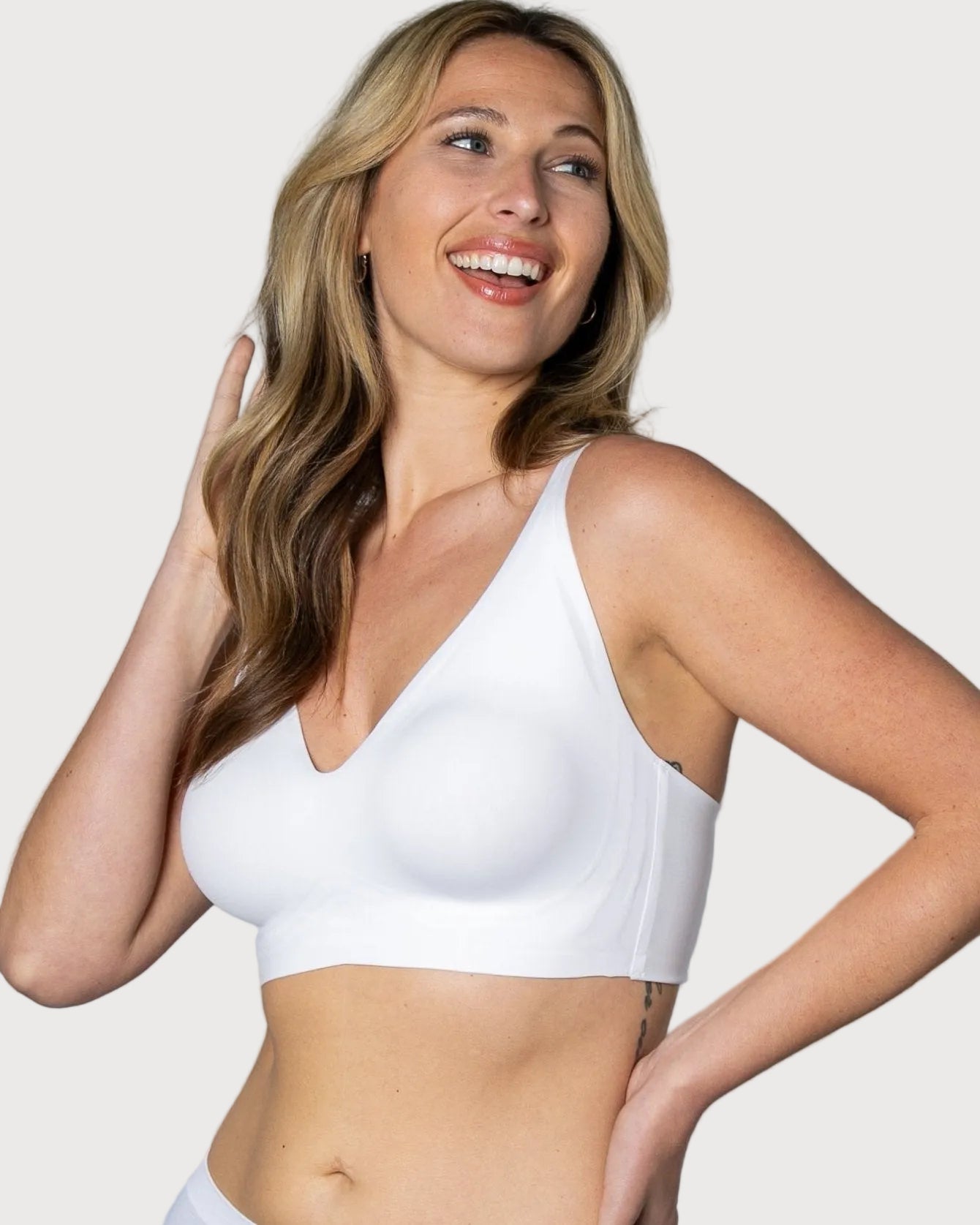 White Gel Bra: No Back Closure by Rhonda Shear — alternate view, gel support bra with removable pads
