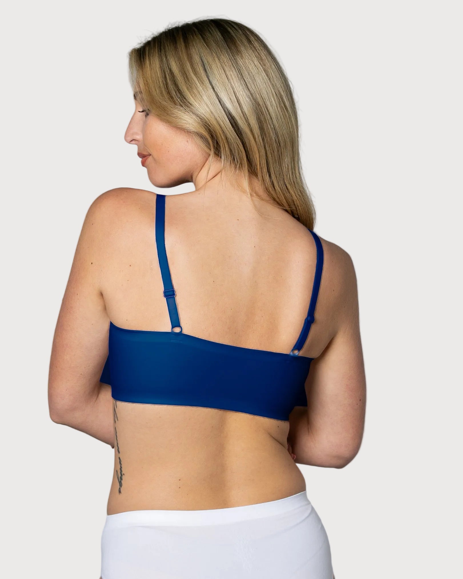 Navy Gel Bra: No Back Closure by Rhonda Shear — alternate view, gel support bra with removable pads