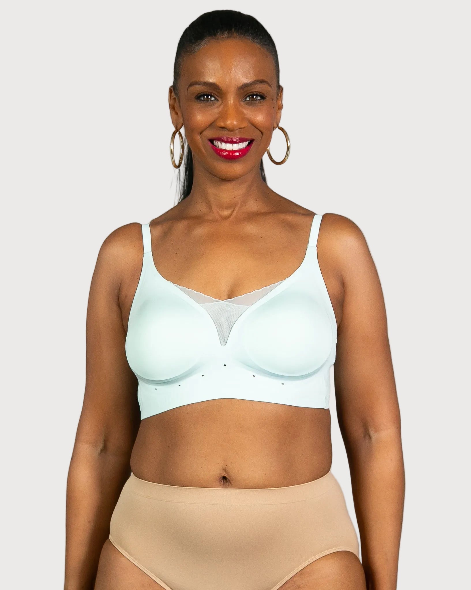 Aqua Perforated Gel Bra with Mesh Detail by Rhonda Shear — alternate view, gel support bra