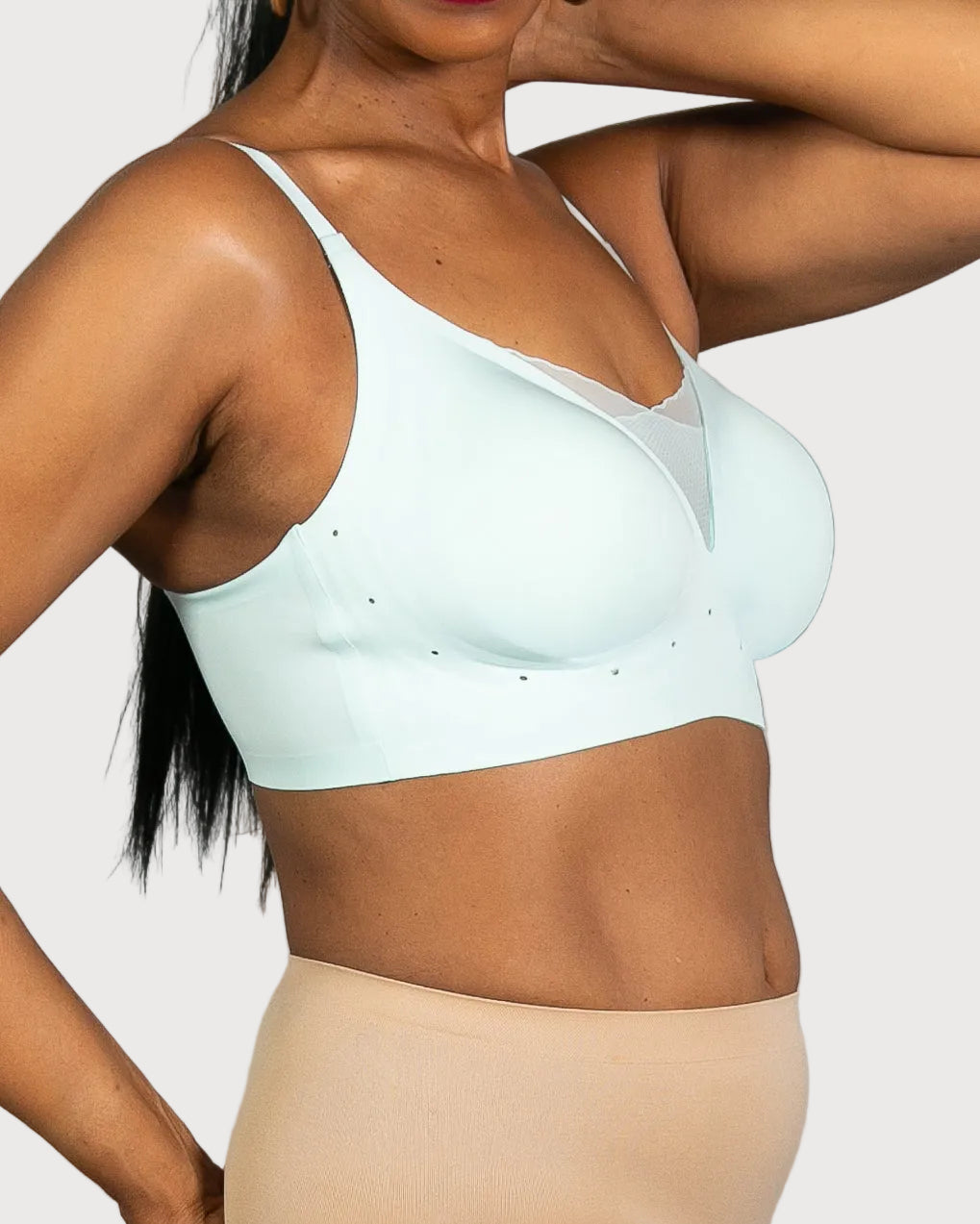 Aqua Perforated Gel Bra with Mesh Detail by Rhonda Shear — alternate view, gel support bra