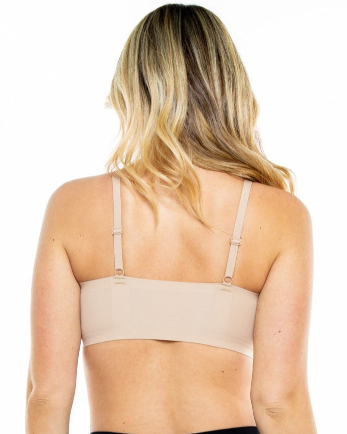 Beige Perforated Gel Bra with Mesh Detail by Rhonda Shear — back view, gel support bra