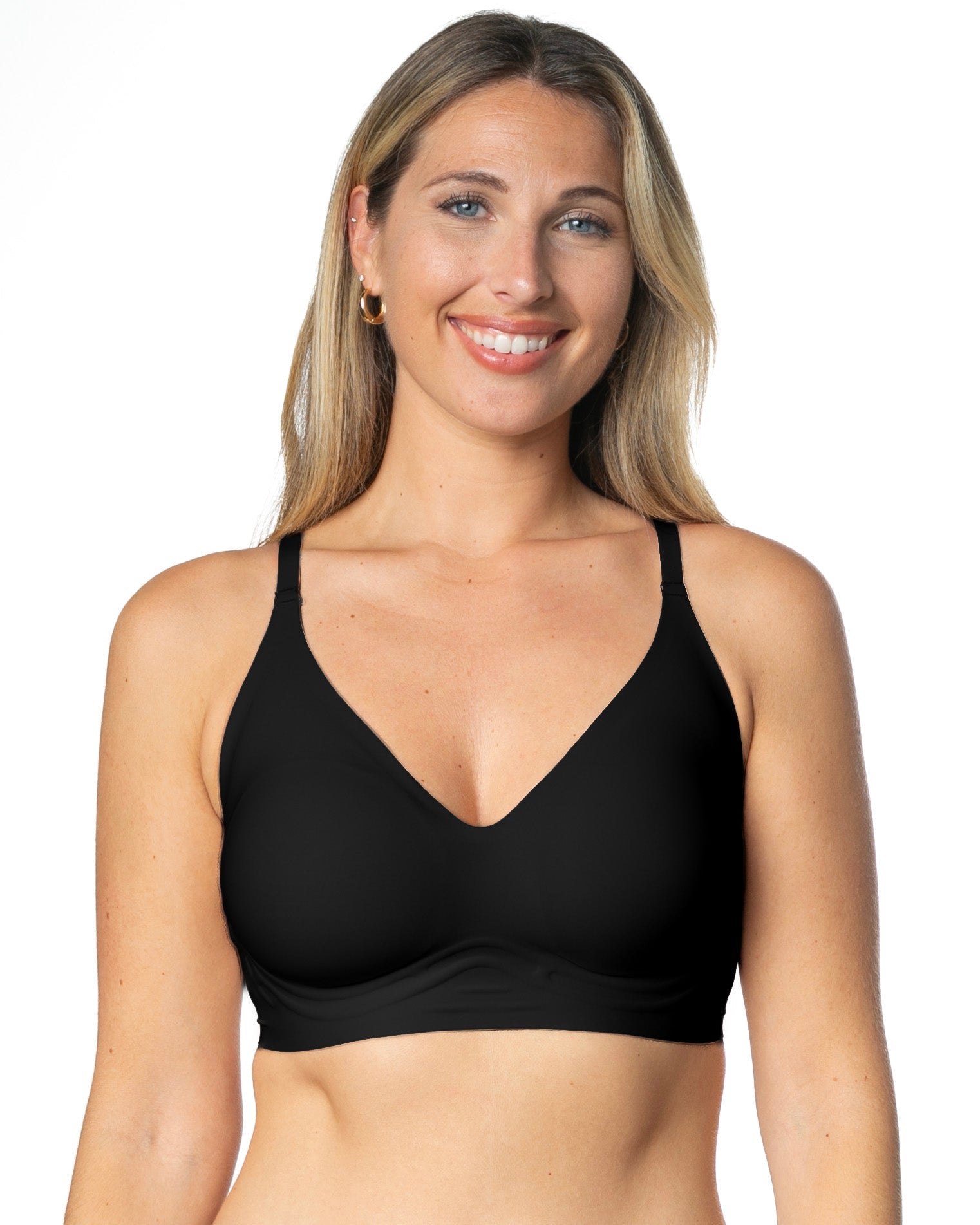 Black Back Closure Invisible Edge Bra by Rhonda Shear — front view, wire-free bra