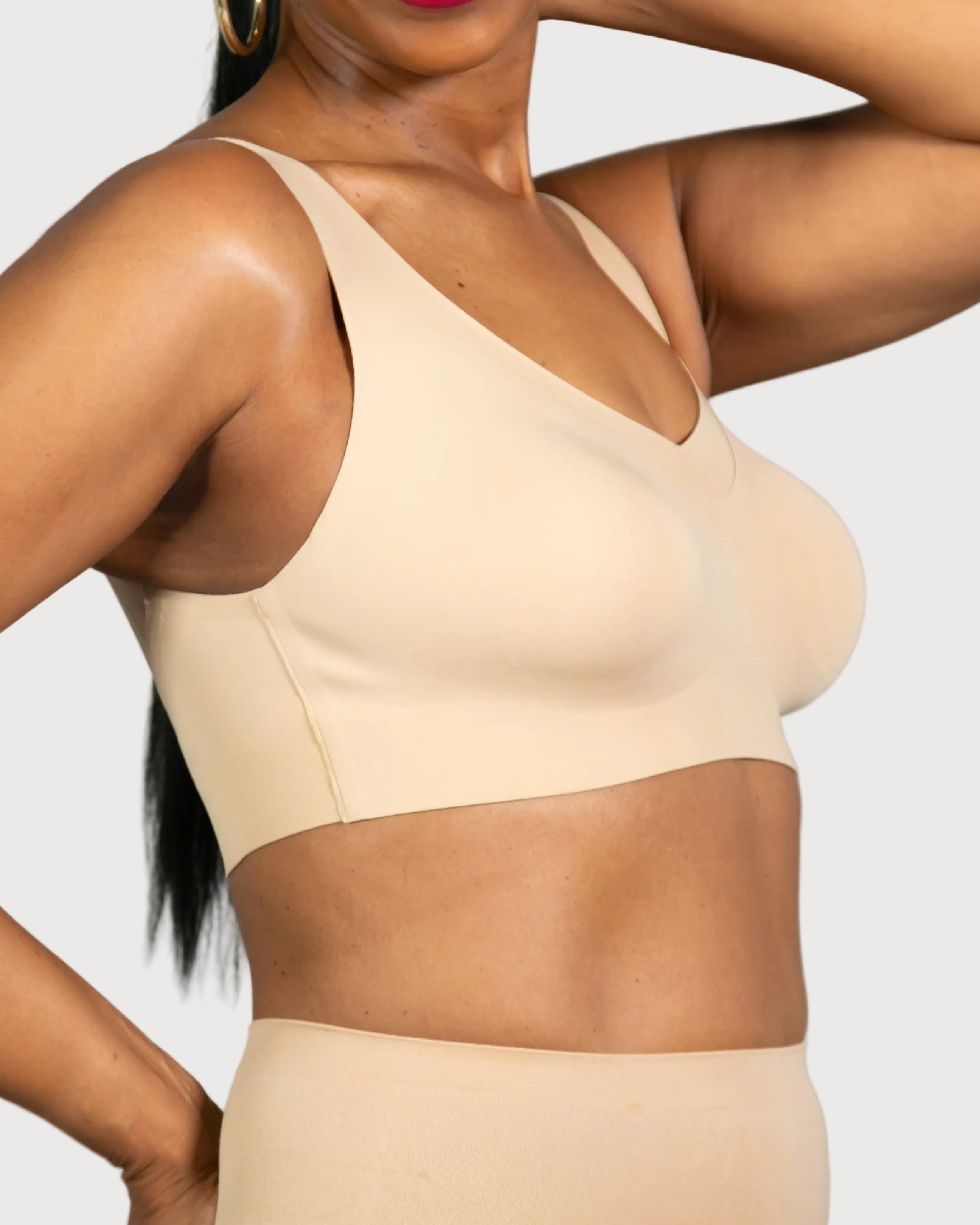 Beige Invisible Edge Gel Sweetheart Bra by Rhonda Shear — gel support bra with sweetheart neckline