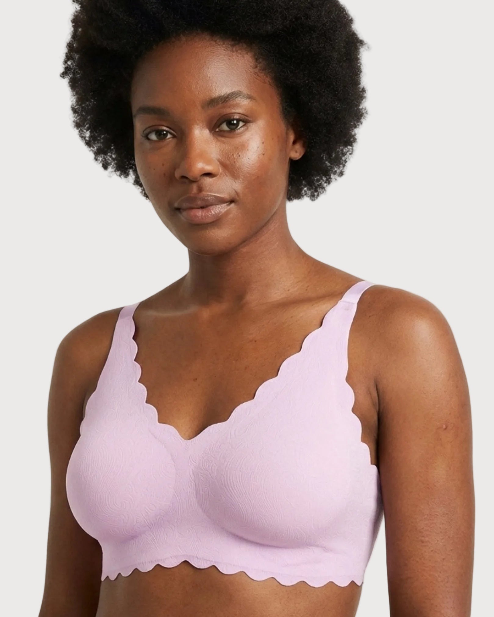 Light Pink Invisible Edge Animal Print Bra by Rhonda Shear — seamless V-neck bra