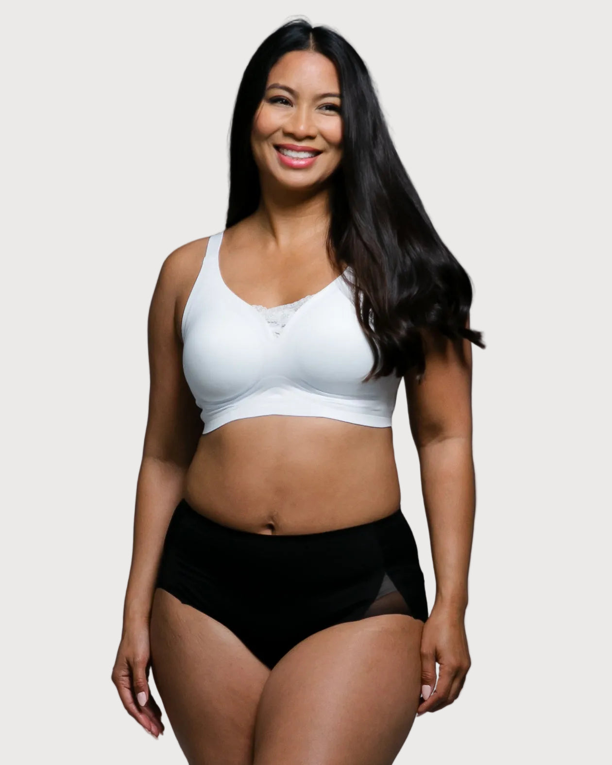 White Invisible Edge Gel Bra with Lace Inset by Rhonda Shear — seamless gel bra