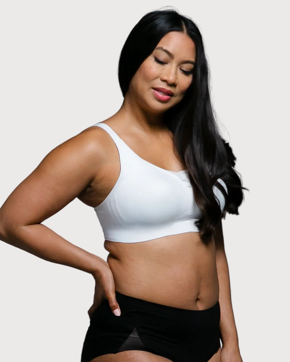 White Invisible Edge Gel Bra with Lace Inset by Rhonda Shear — alternate view, seamless gel bra