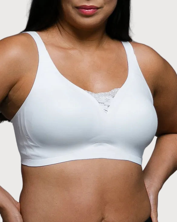 White Invisible Edge Gel Bra with Lace Inset by Rhonda Shear — alternate view, seamless gel bra