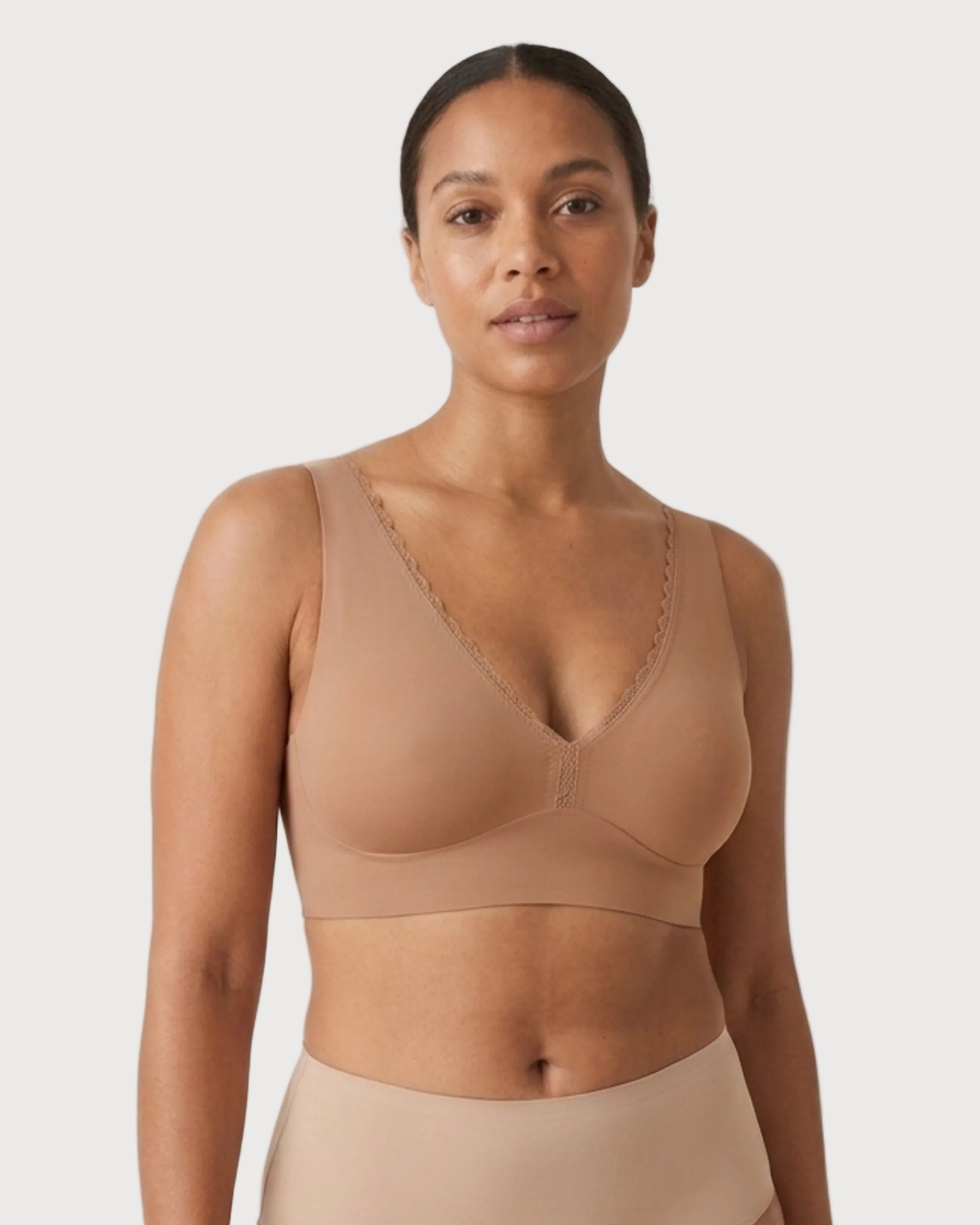 Sienna Invisible Edge Deep Plunge Bra by Rhonda Shear — lace V-neck plunge bra