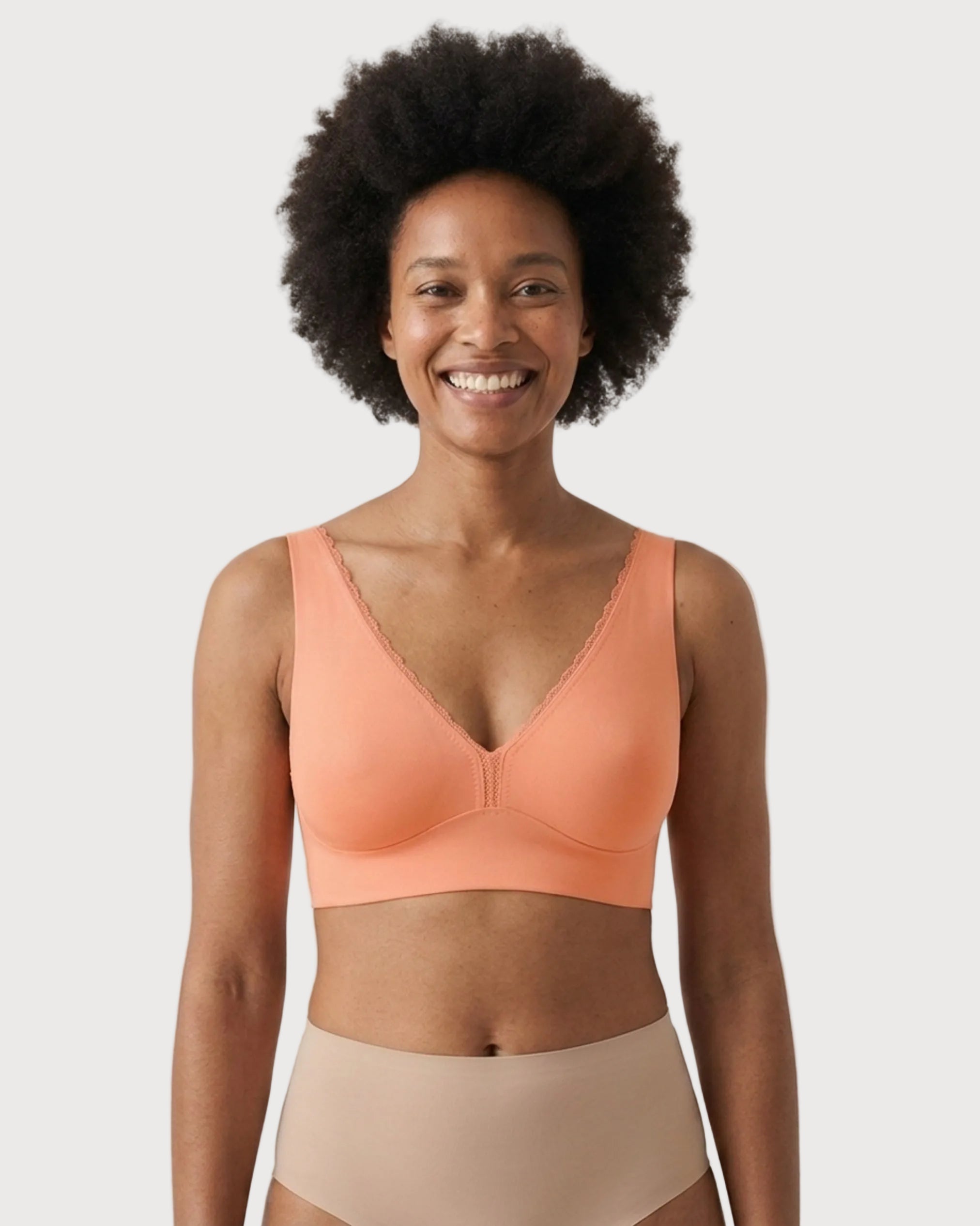 Canyon Sunset Invisible Edge Deep Plunge Bra by Rhonda Shear — lace V-neck plunge bra