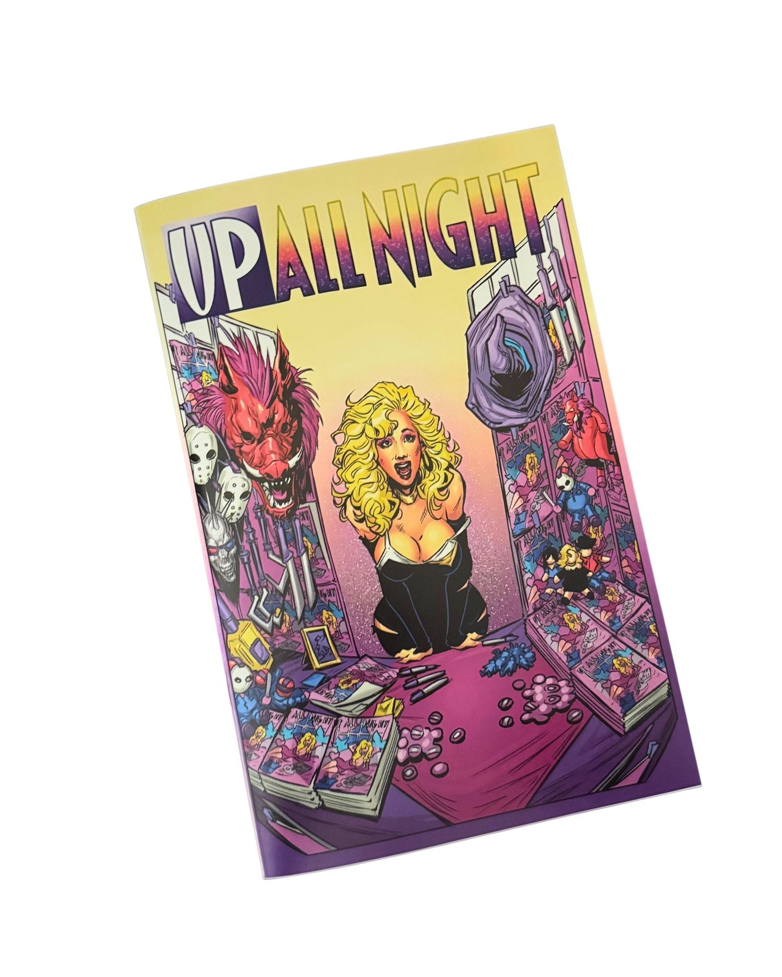 Comic book titled 'Up All Night' with colorful artwork on a white background