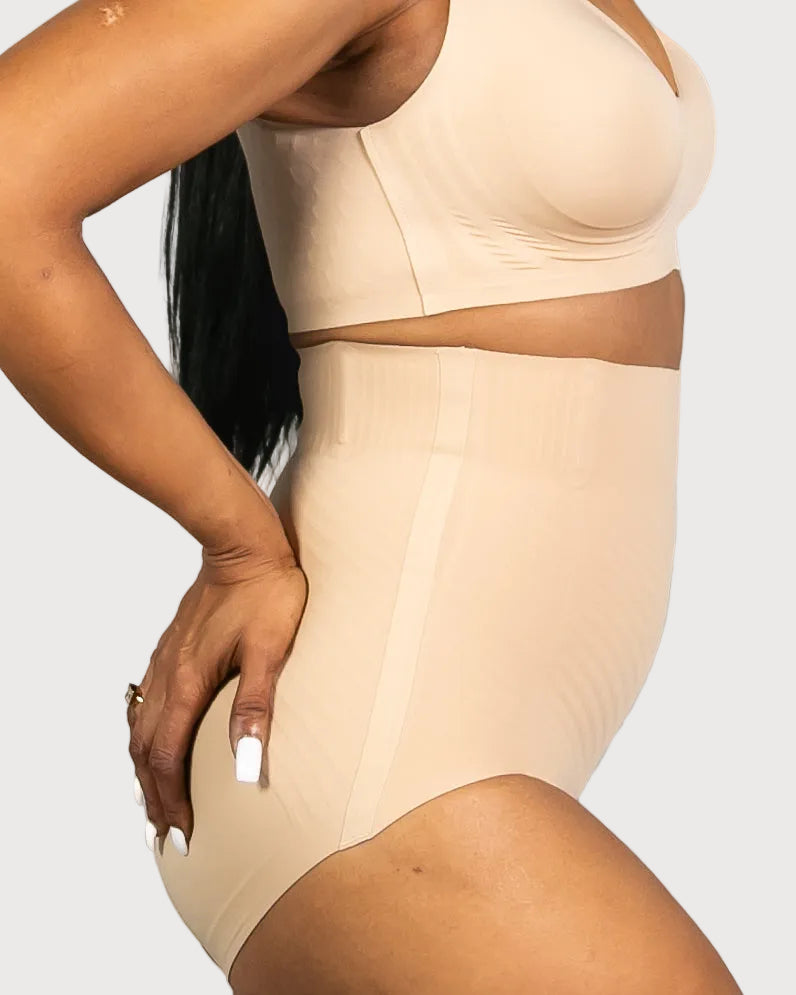 Light Beige Gel Smoothing Control High Waisted Brief by Rhonda Shear — shapewear brief