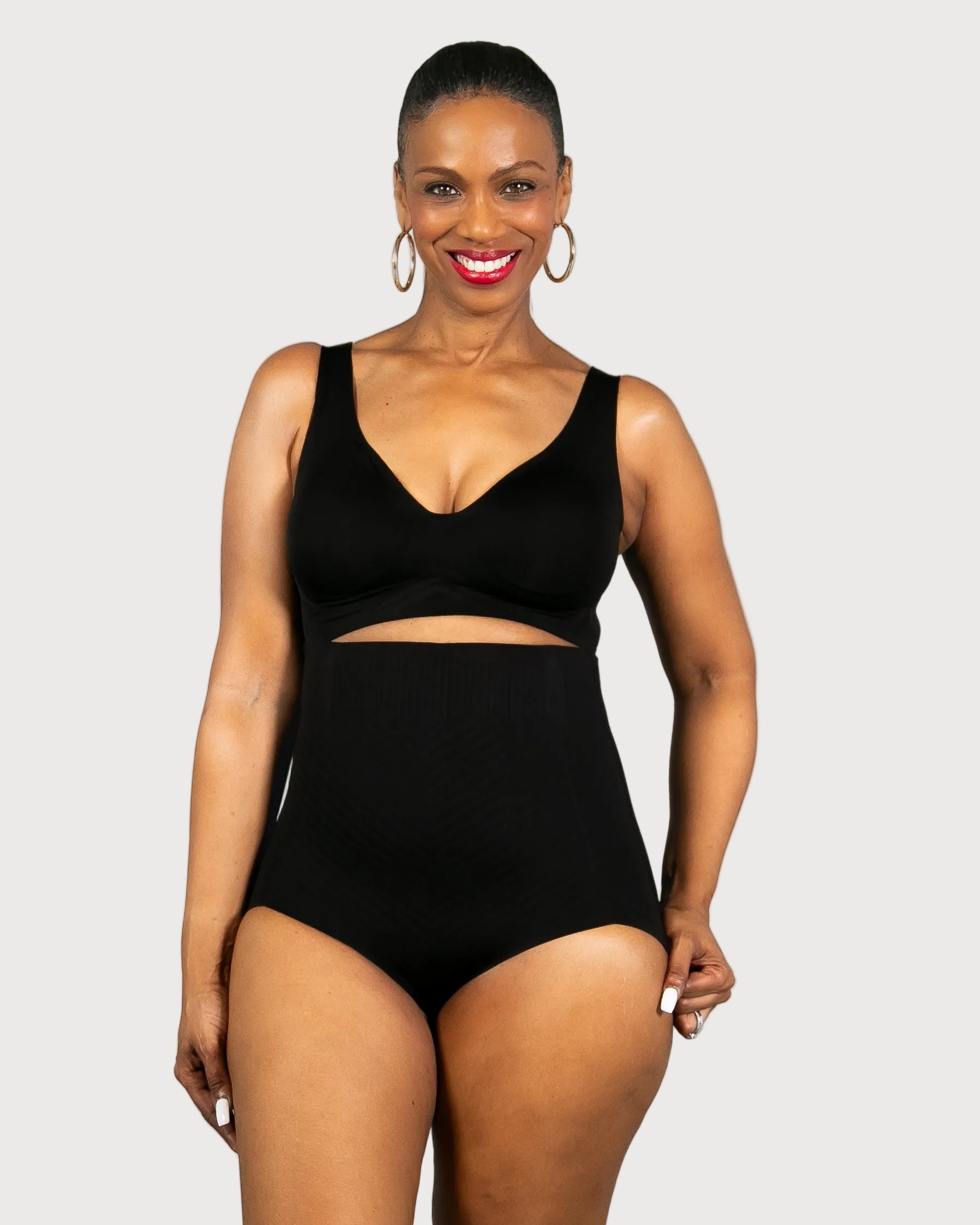 Black Gel Smoothing Control High Waisted Brief by Rhonda Shear — shapewear brief