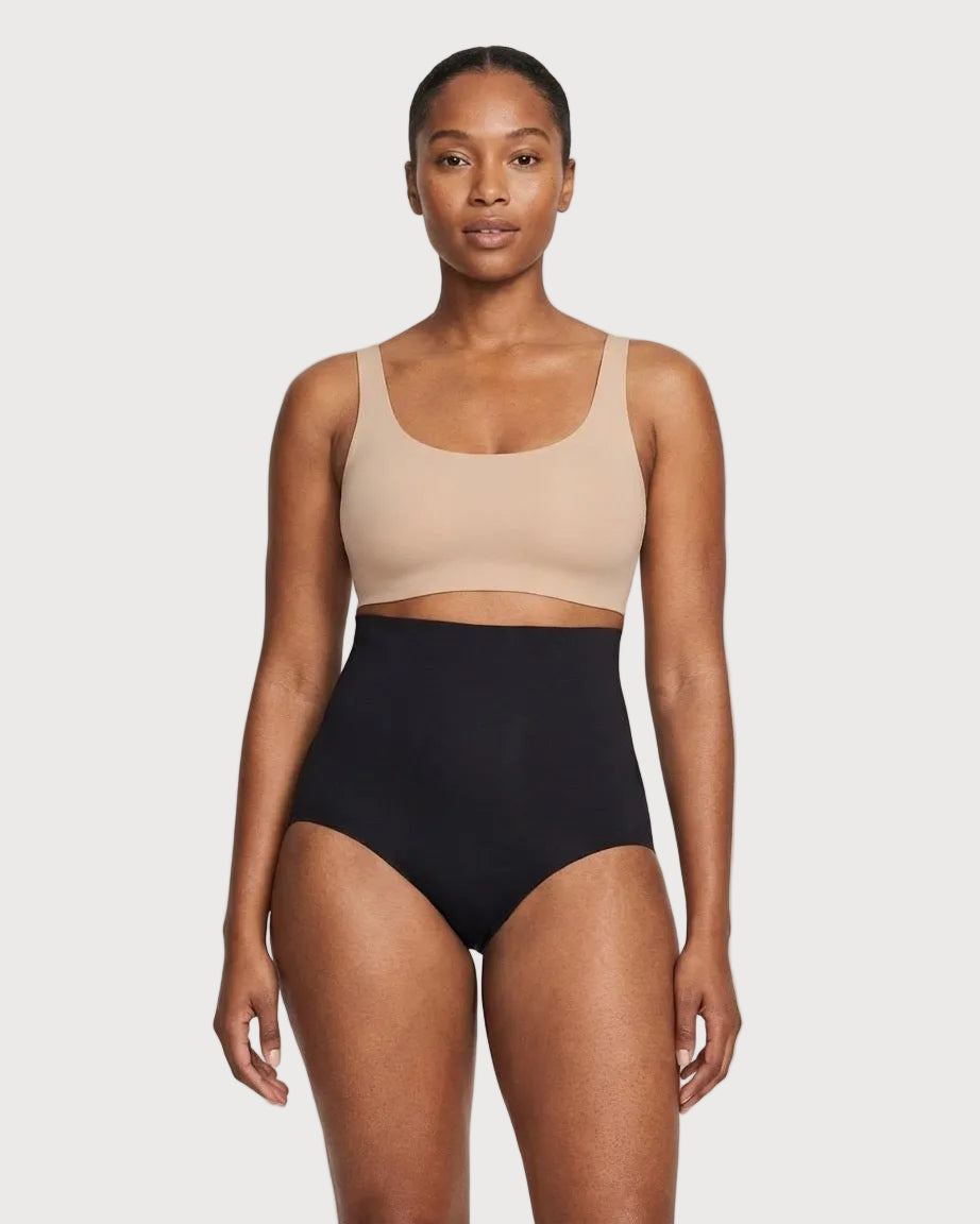 Black Power Gel Shaping Brief by Rhonda Shear — front view, shapewear brief