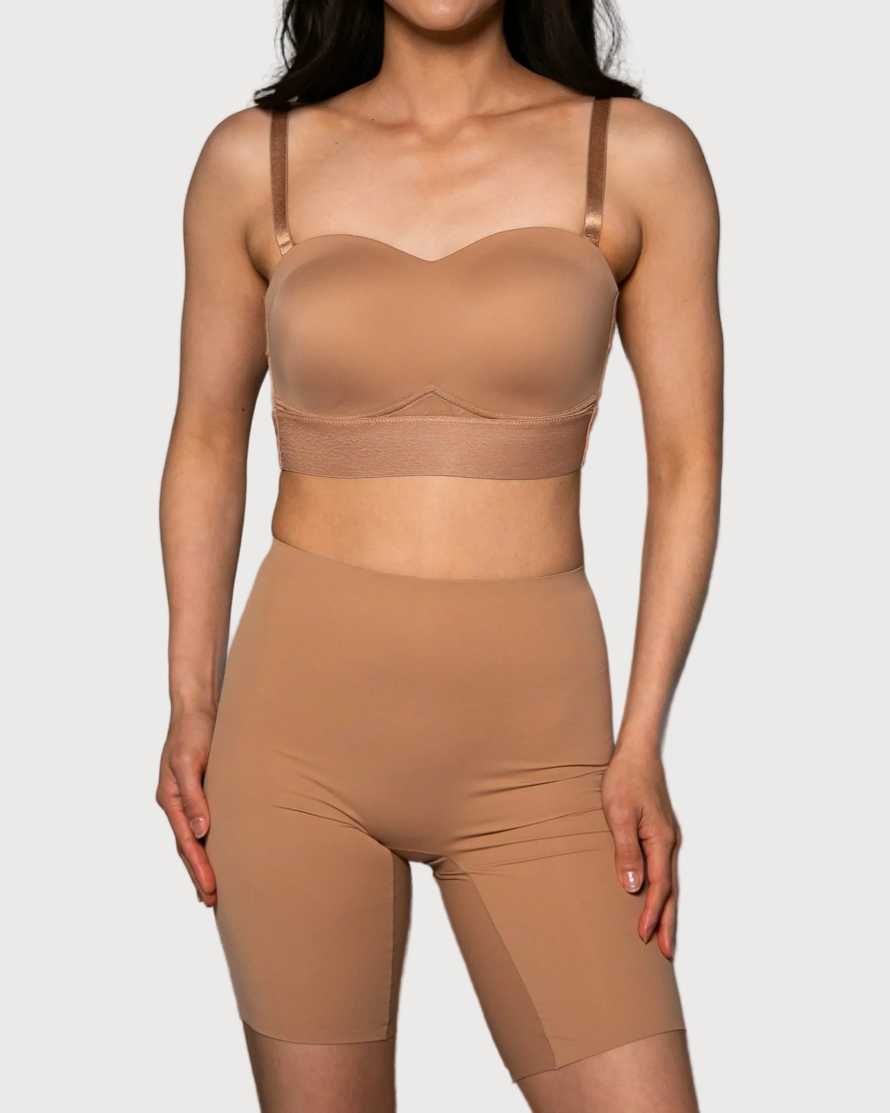 Sienna Stretch Butterknit Longline Short by Rhonda Shear — high-waist anti-chafing biker short, front view