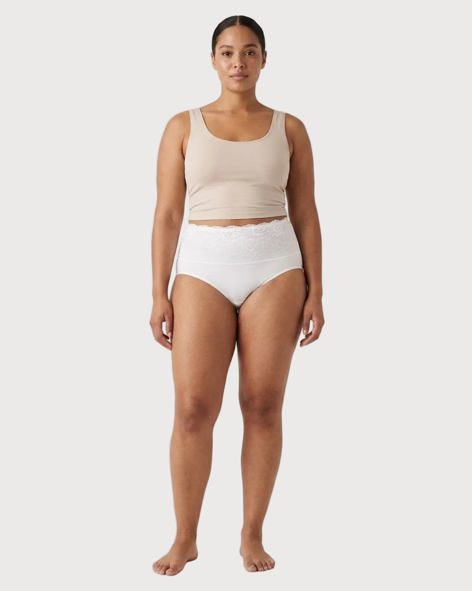 Seamless Brief with Lace Overlay by Rhonda Shear — seamless lace-overlay brief