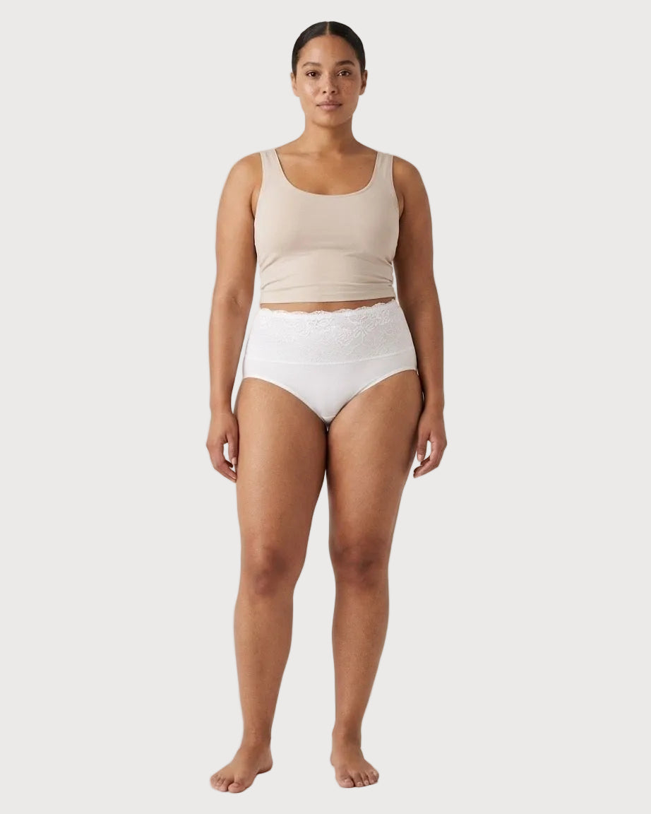 Seamless Brief with Lace Overlay by Rhonda Shear — seamless lace-overlay brief