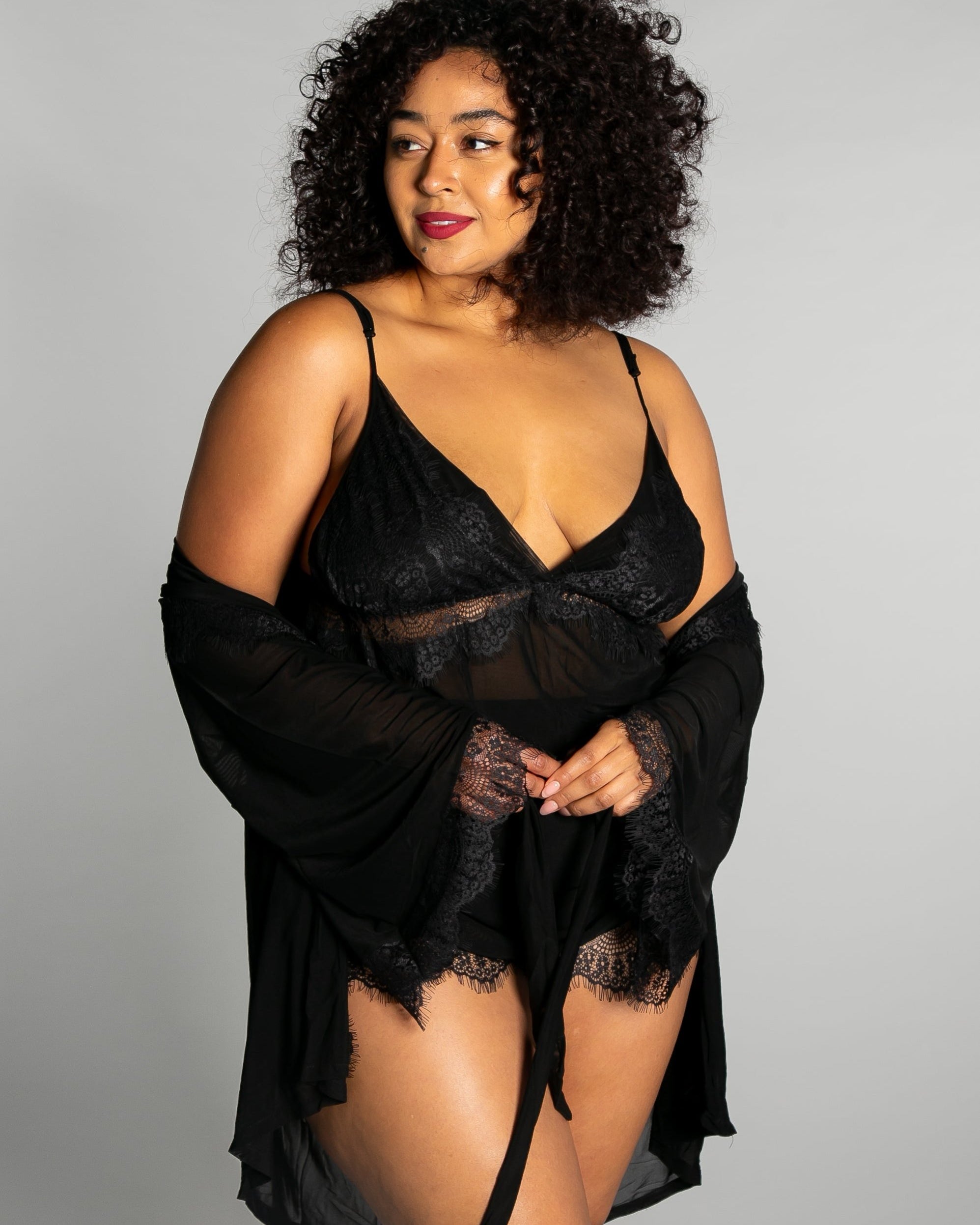 Up All Night Lace Trim Robe - style 4810
