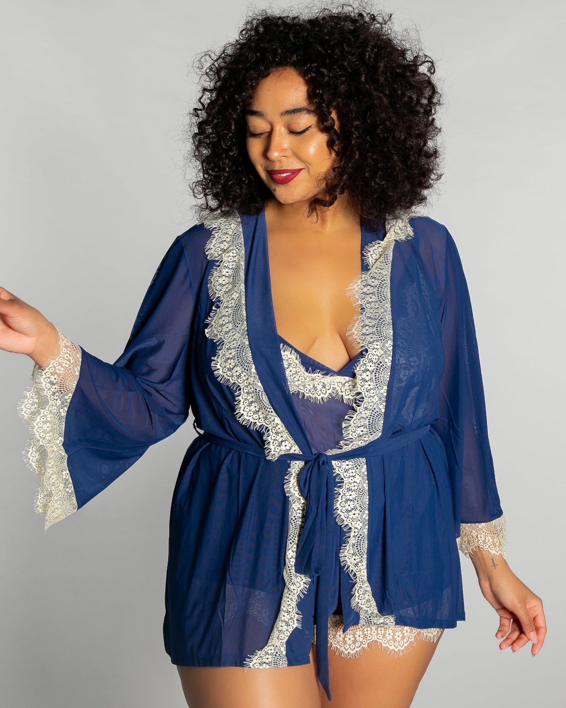 Up All Night Lace Trim Robe - style 4810