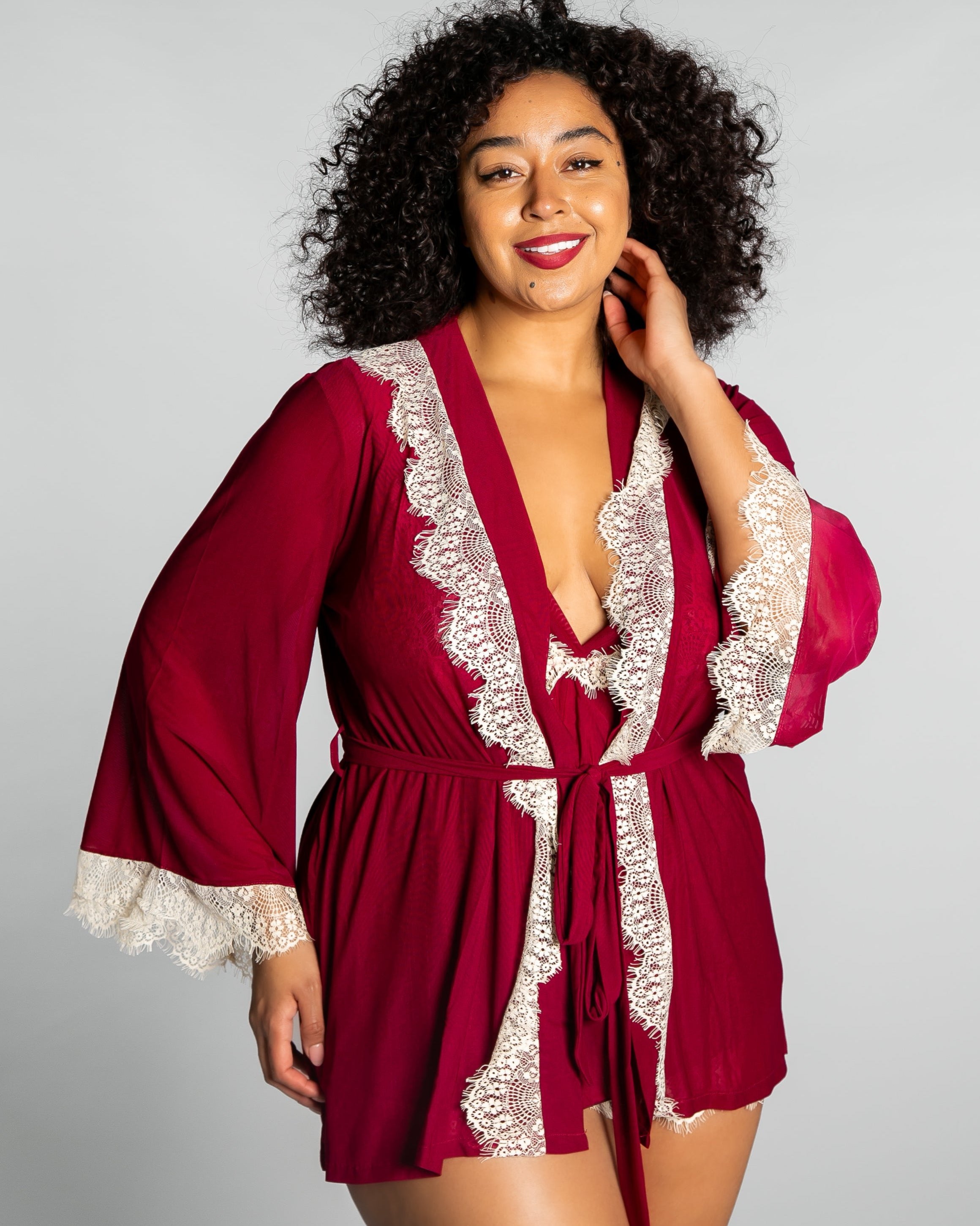 Up All Night Lace Trim Robe - style 4810