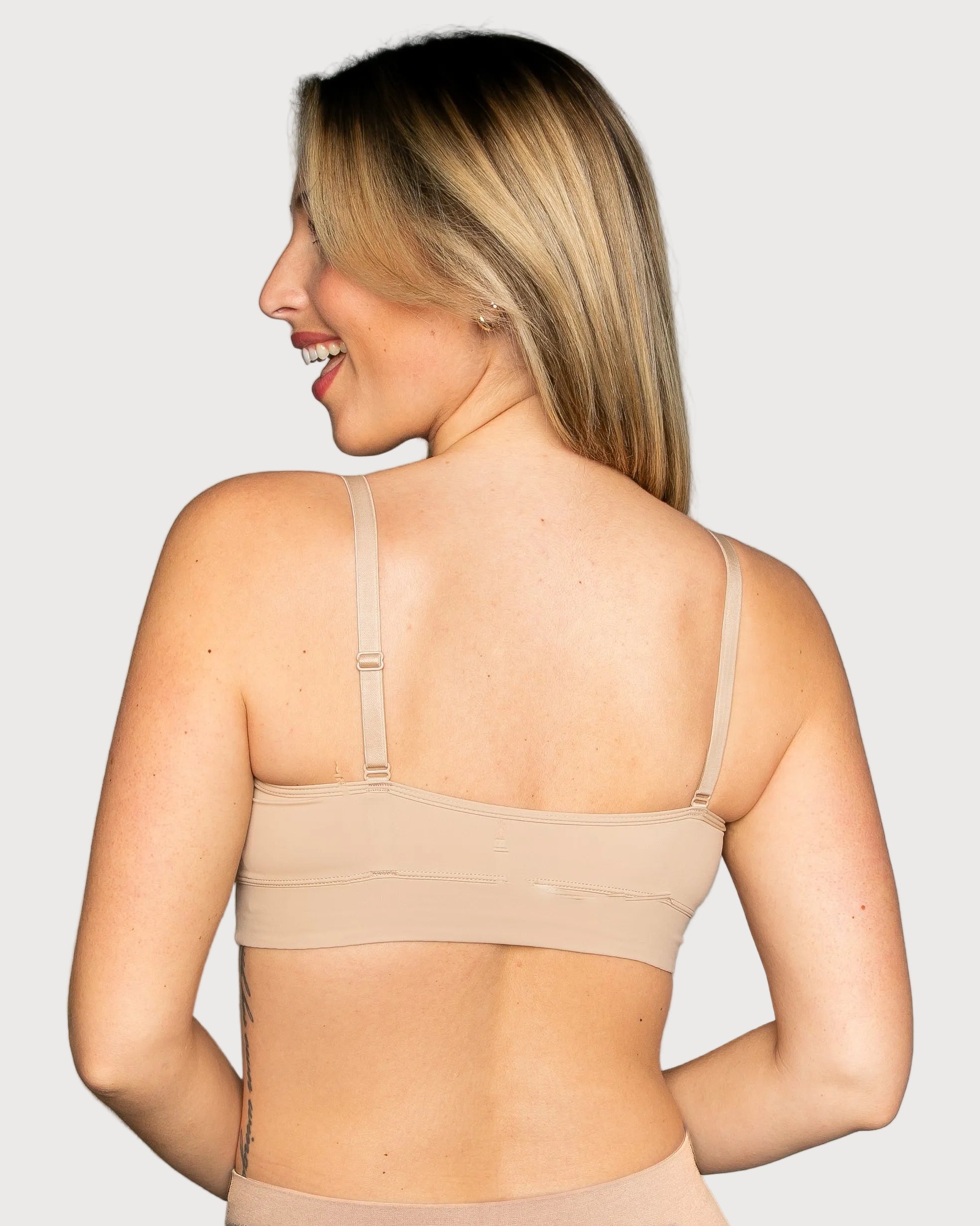 Beige Flexible Underwire Butterknit Bra with Lace by Rhonda Shear — alternate view, plastic underwire bra