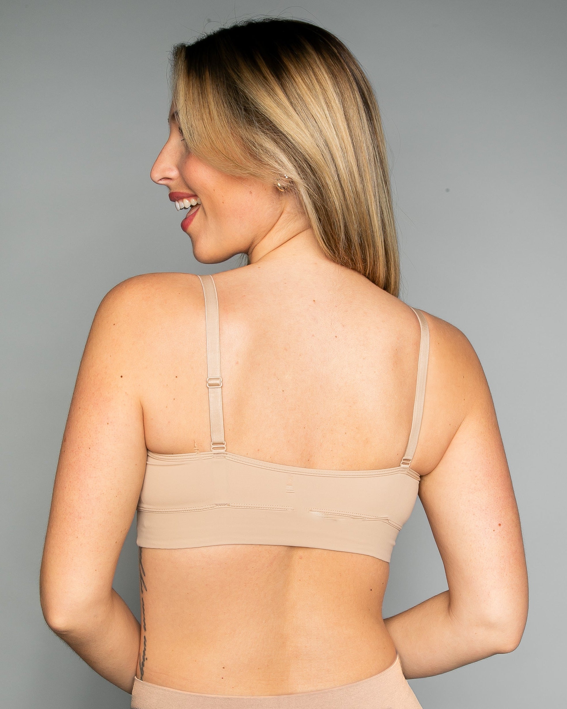 Beige Flexible Underwire Butterknit Bra with Lace by Rhonda Shear — alternate view, plastic underwire bra