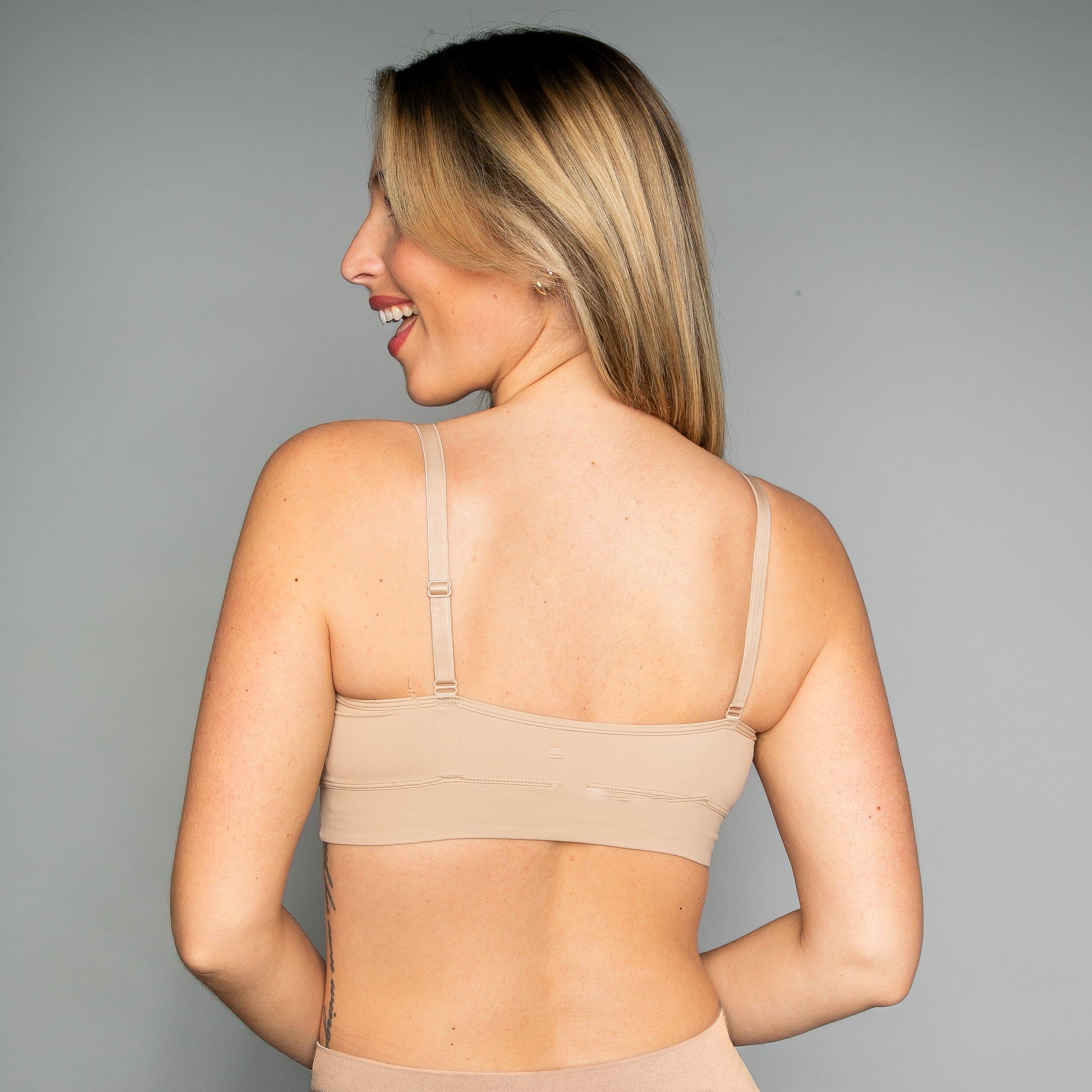 Beige Flexible Underwire Butterknit Bra with Lace by Rhonda Shear — alternate view, plastic underwire bra