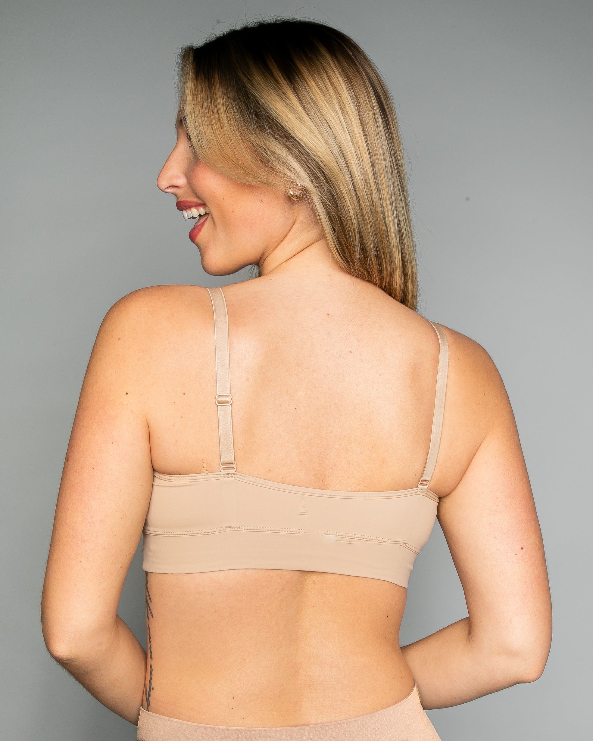 Beige Flexible Underwire Butterknit Bra with Lace by Rhonda Shear — alternate view, plastic underwire bra