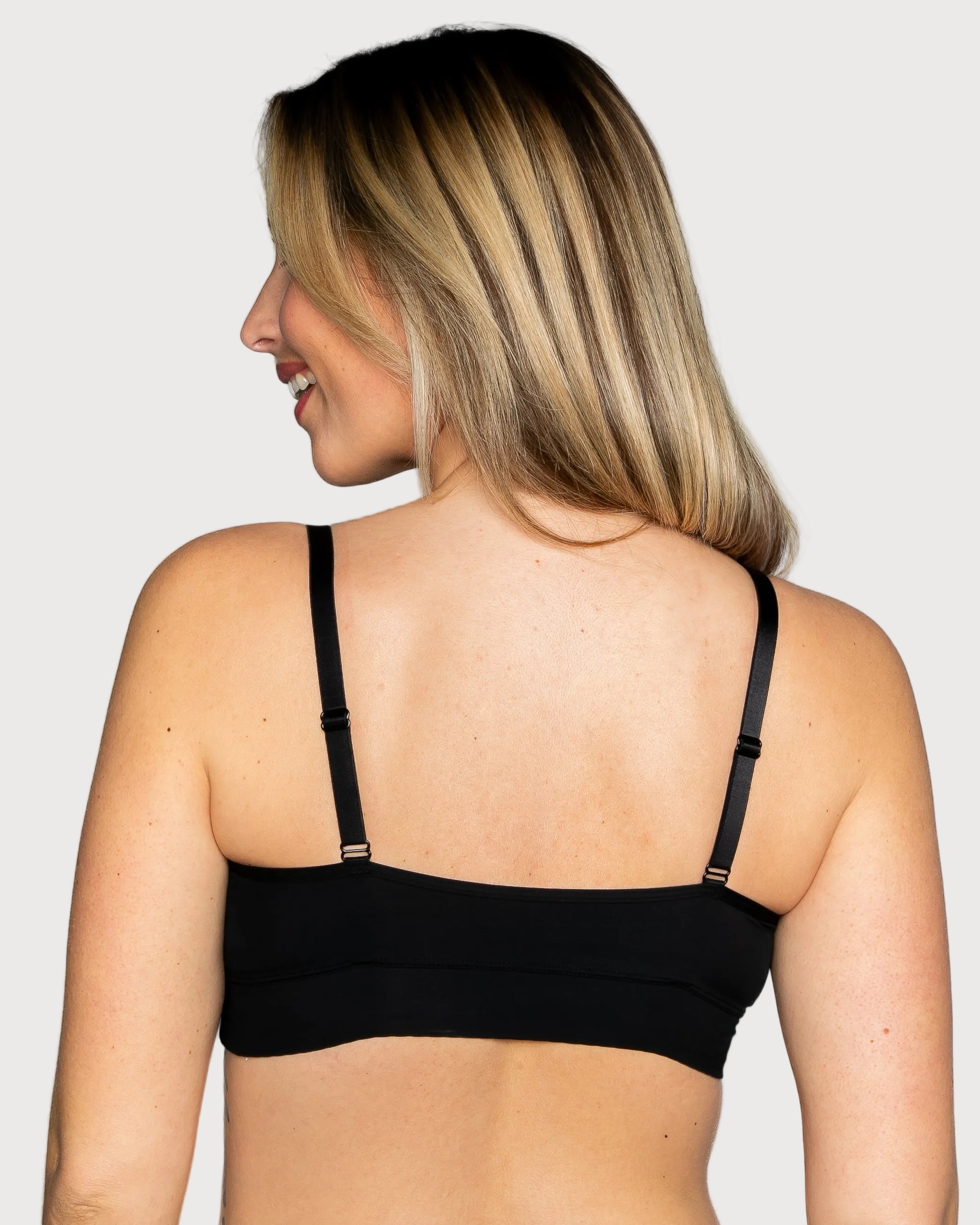 Black Flexible Underwire Butterknit Bra with Lace by Rhonda Shear — alternate view, plastic underwire bra