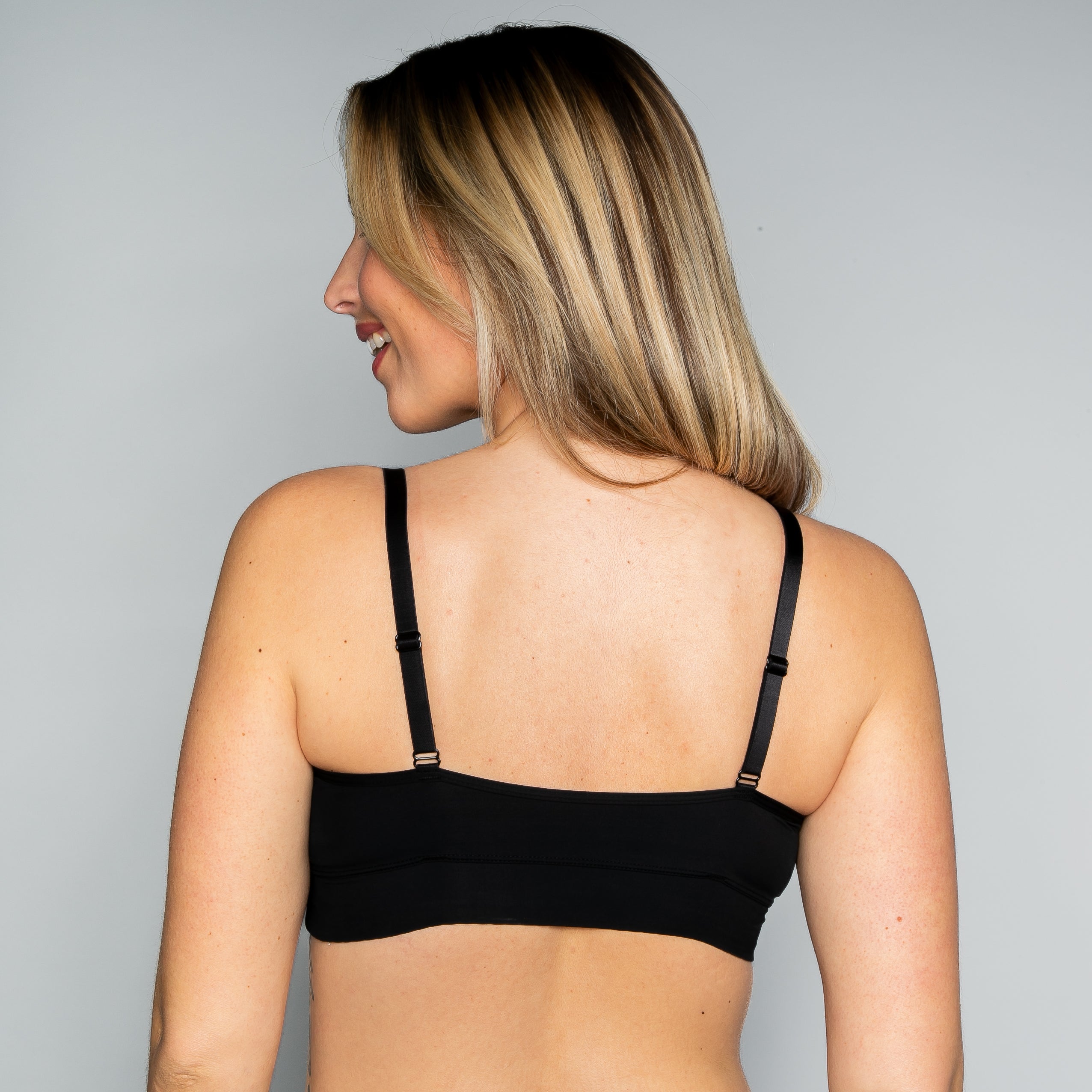 Black Flexible Underwire Butterknit Bra with Lace by Rhonda Shear — alternate view, plastic underwire bra