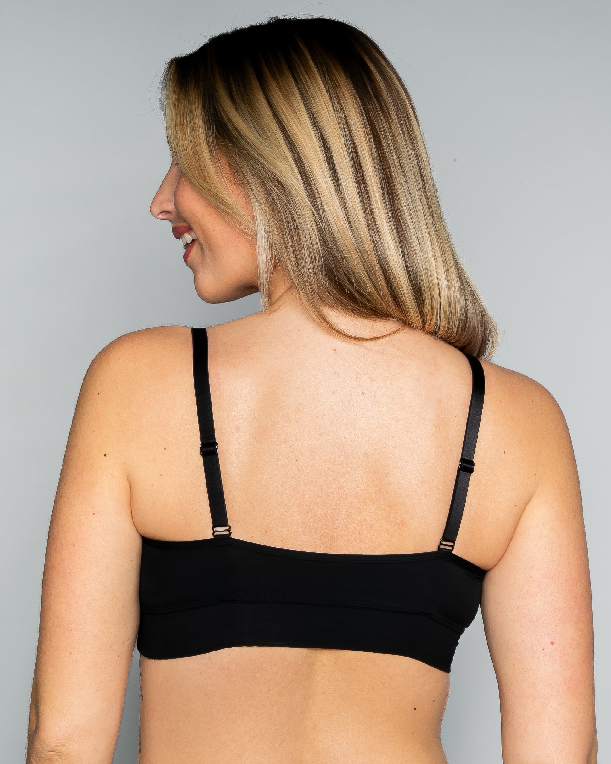 Black Flexible Underwire Butterknit Bra with Lace by Rhonda Shear — alternate view, plastic underwire bra