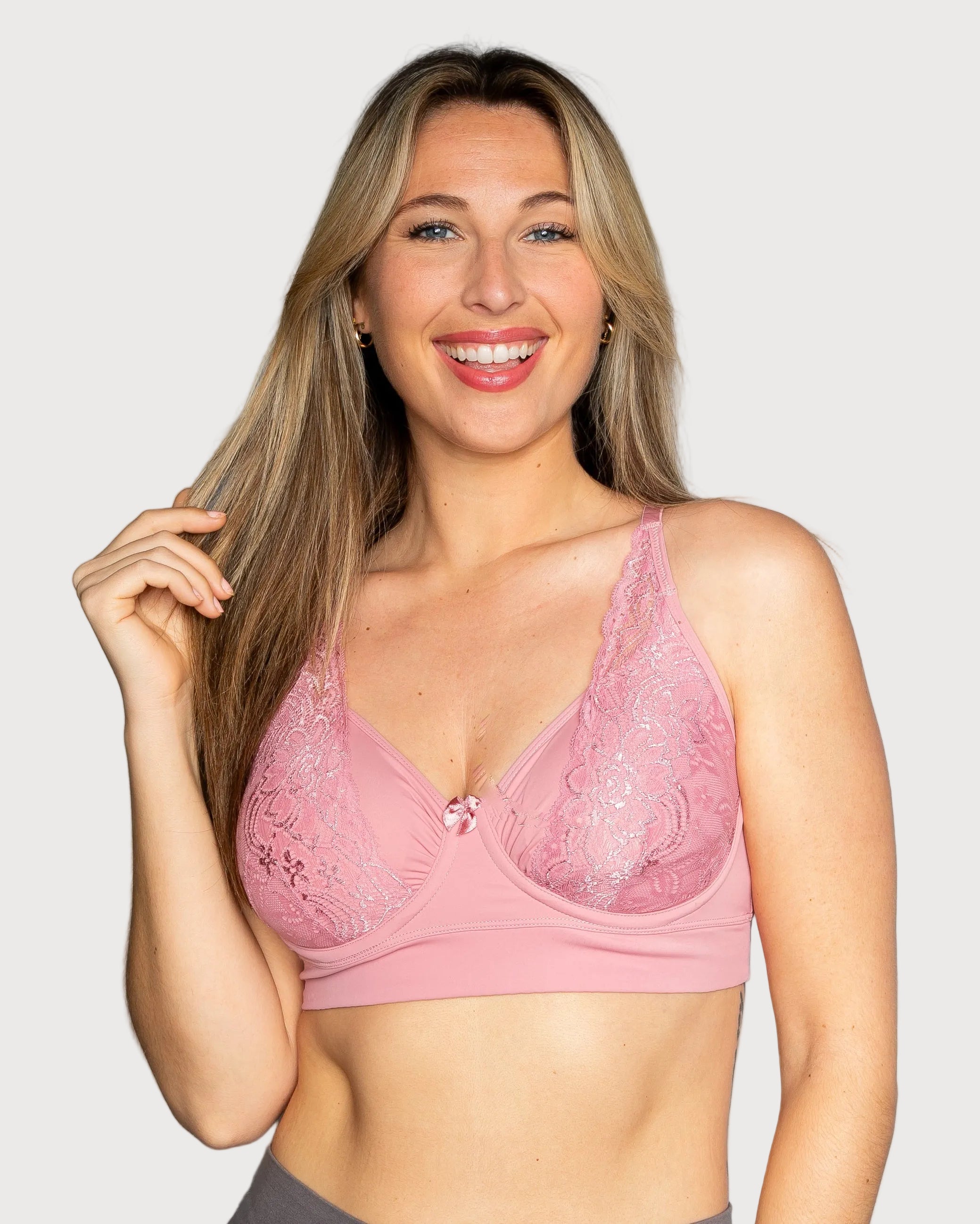 Dusty Rose Flexible Underwire Butterknit Bra with Lace by Rhonda Shear — alternate view, plastic underwire bra