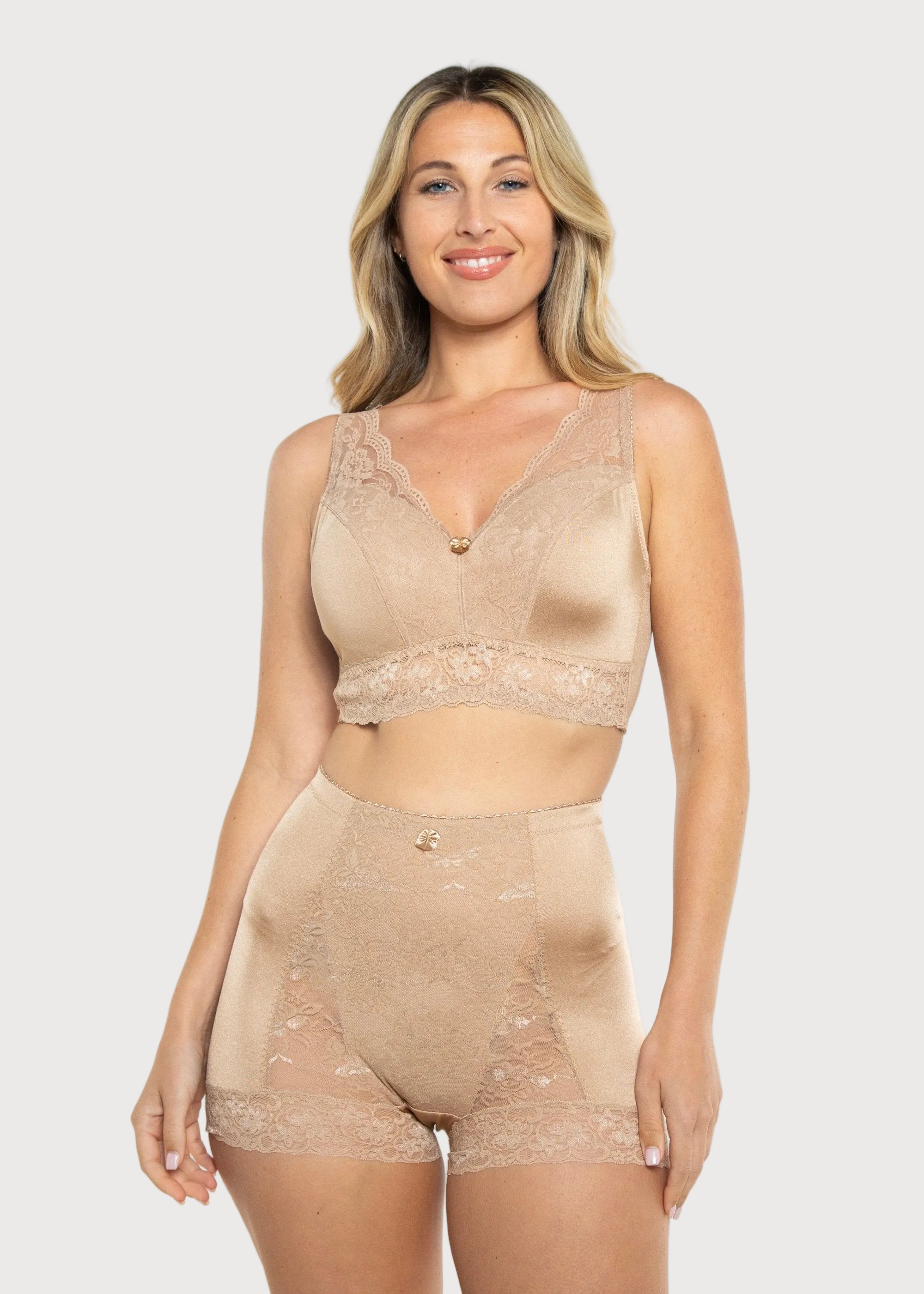 Pin-Up Girl Lace Leisure Bra w/Pads Beige front 672P