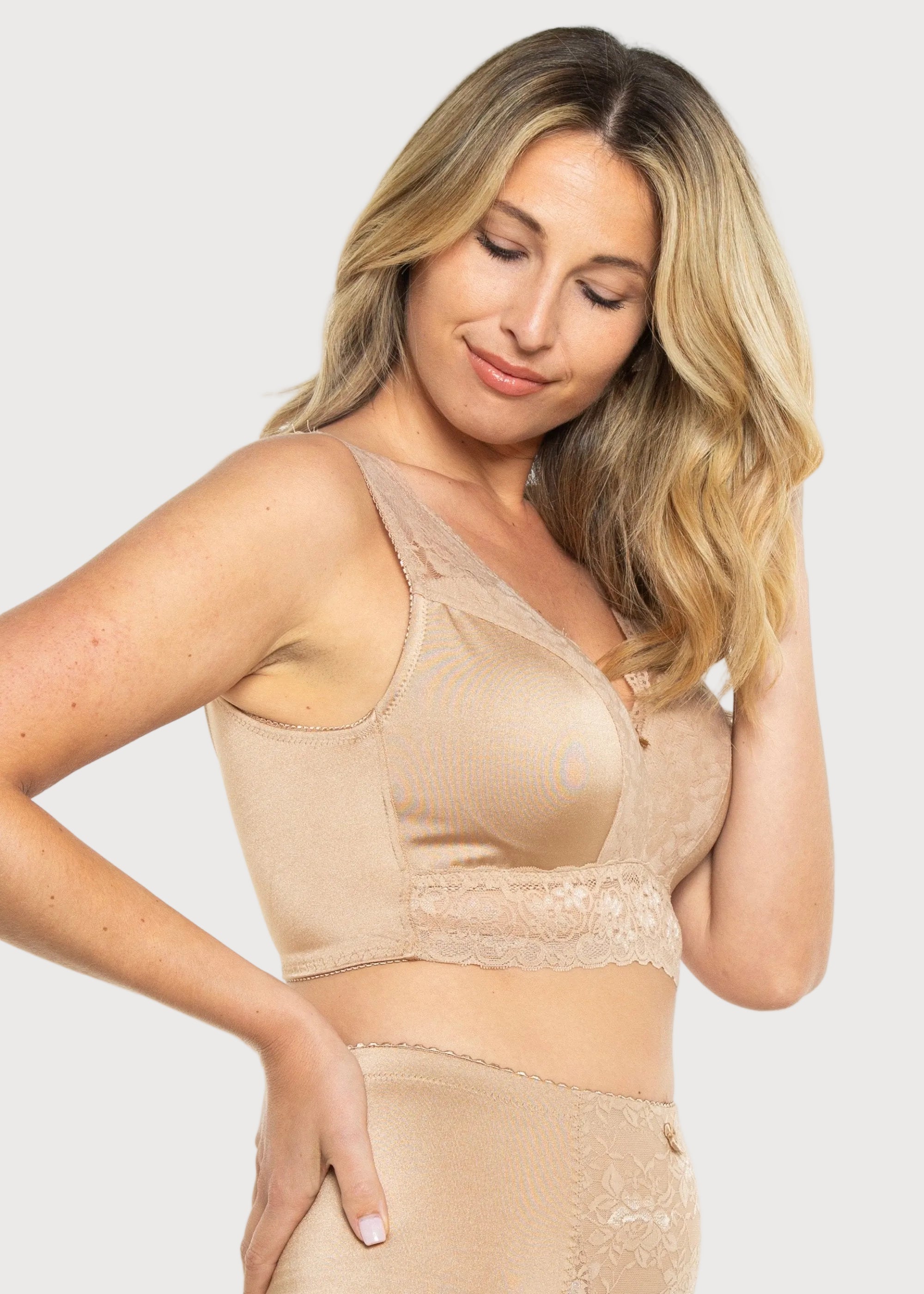 Pin-Up Girl Lace Leisure Bra w/Pads Beige Side 672P