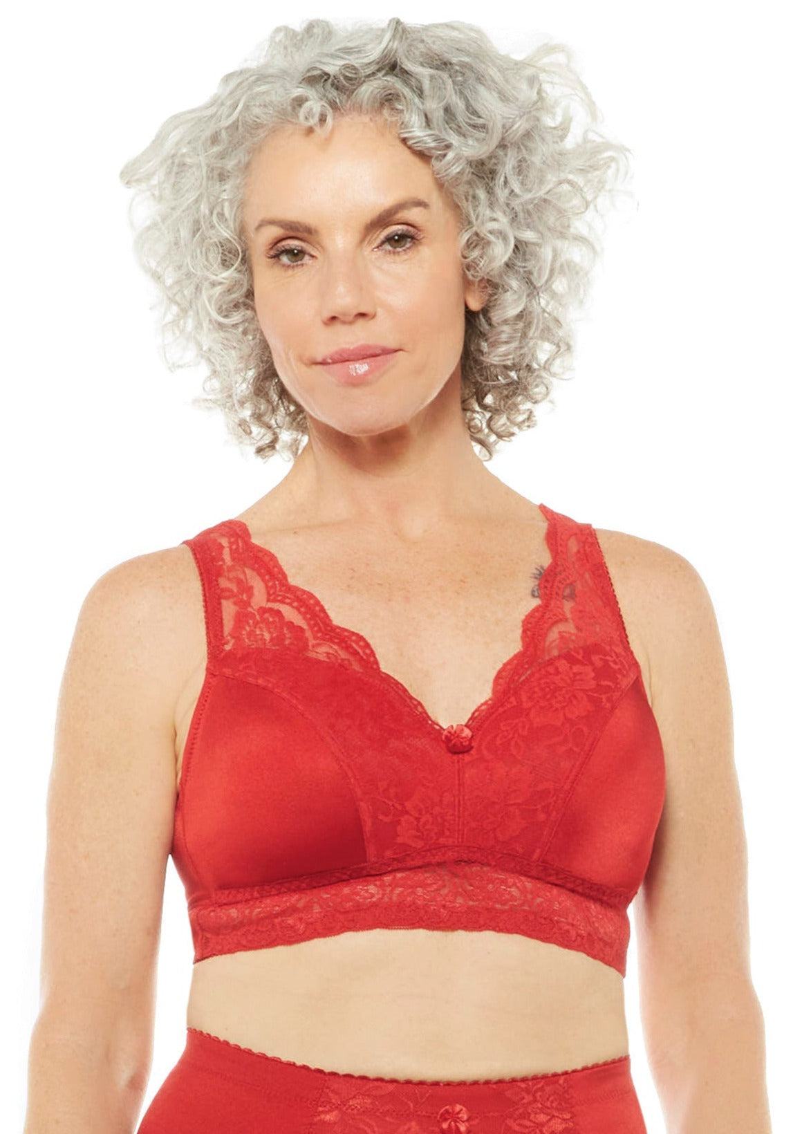 Pin-Up Girl Lace Leisure Bra w/Pads : Rhonda_Shear_20 - Cherry Red front