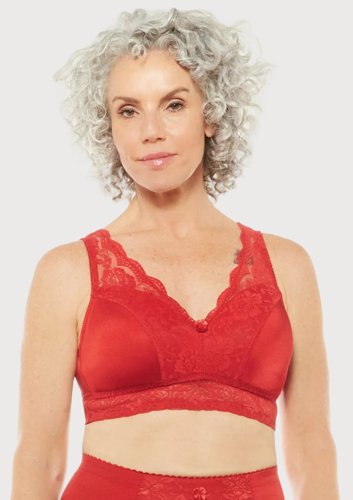Pin-Up Girl Lace Leisure Bra w/Pads : Rhonda_Shear_20 - Cherry Red front